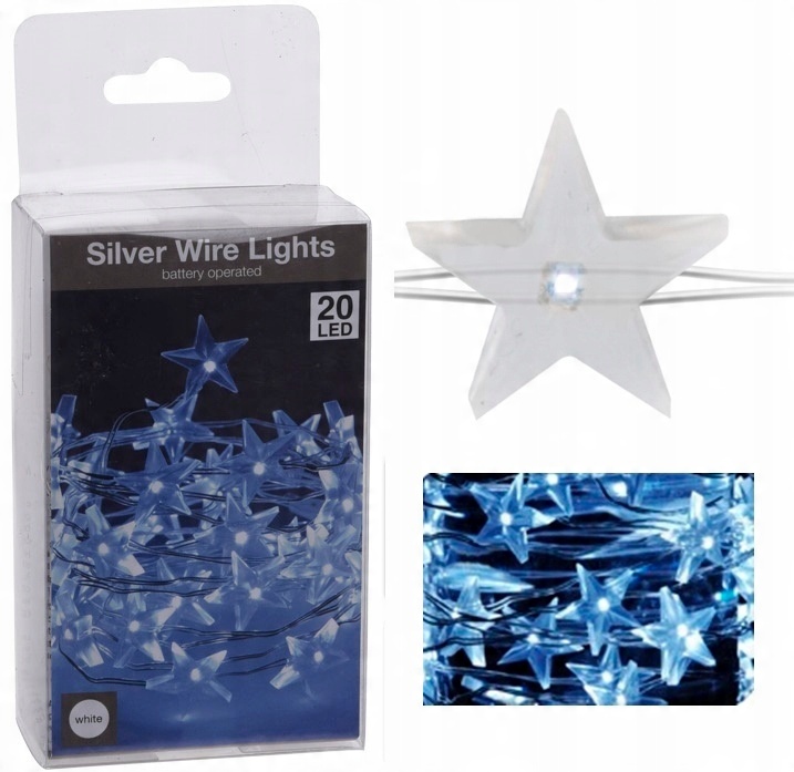 

Lampki Gwiazdki na druciku 20LED białe Zimne