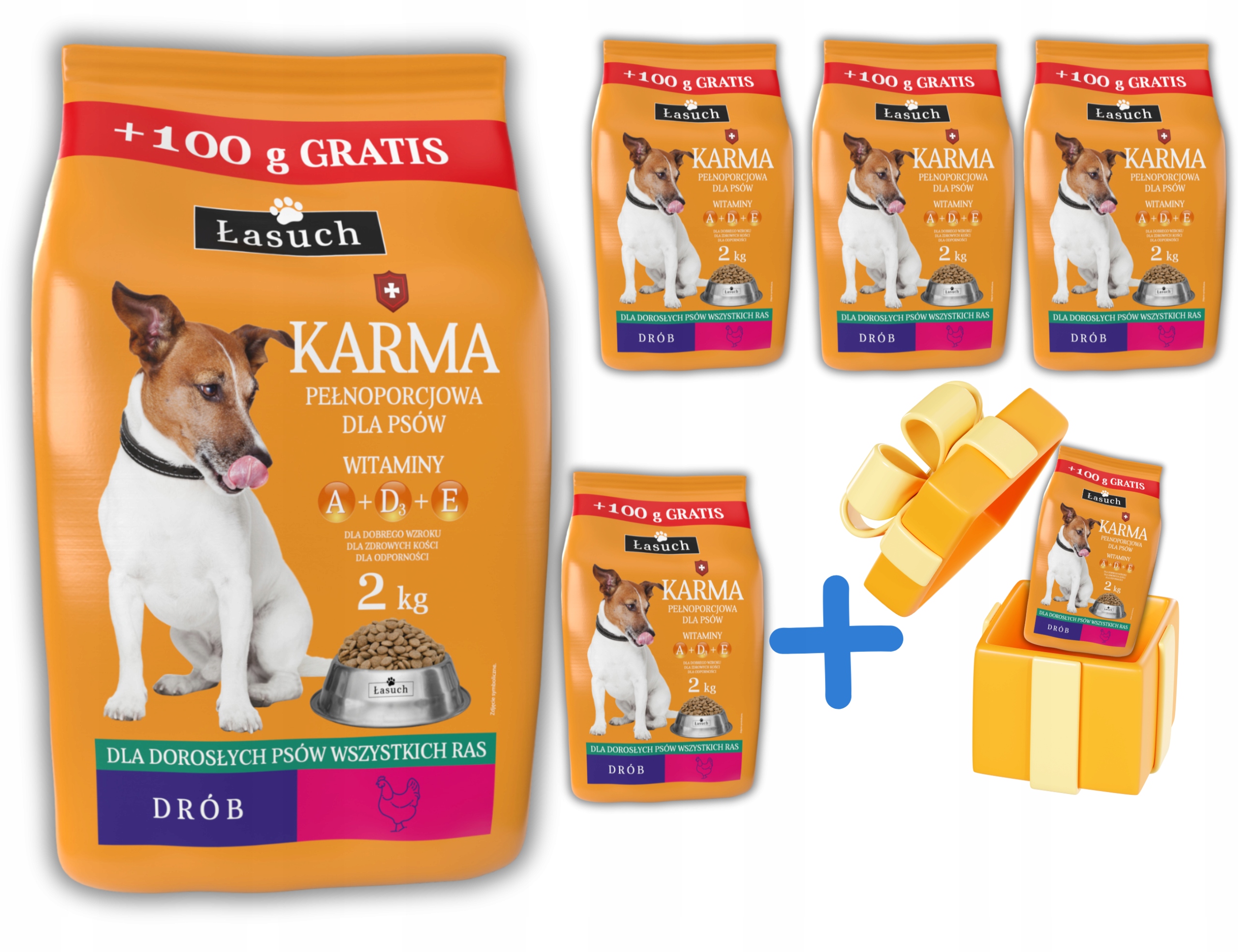 Levně Kompletní Krmivo pro psy 2 kg Drůbež Łasuch Kvalita Set 5+1