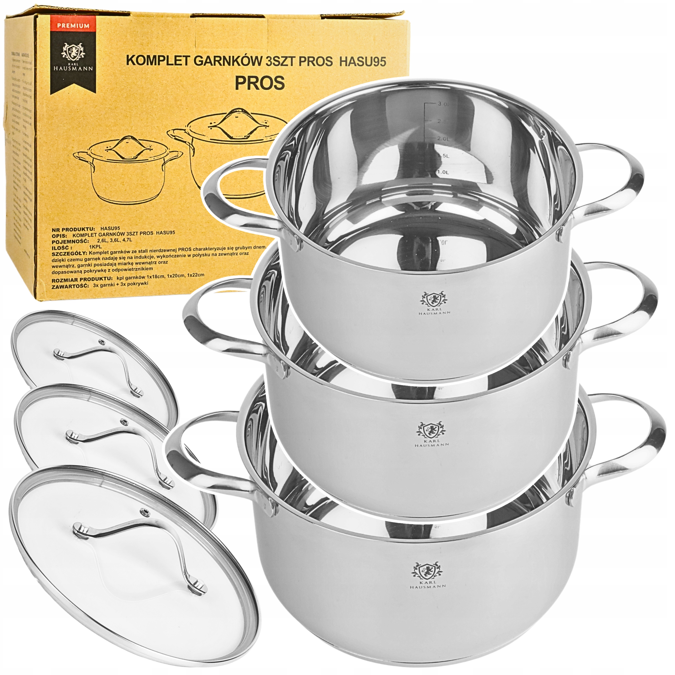 Sada Hrnců 6 ks Hrnce Na Indukci Plyn z nerezové oceli 18/0