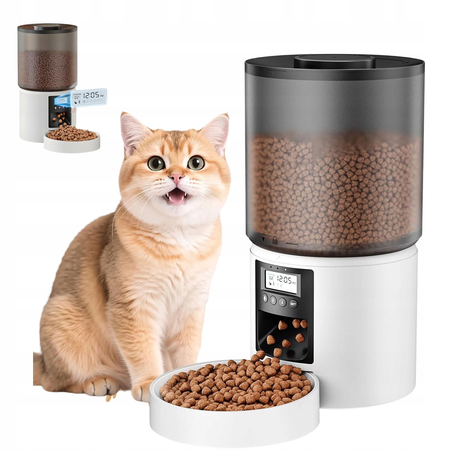 Levně Automatický dávkovač krmiva pro kočky 4 l, Automatický podavač krmiva pro kočky s časovačem a kontrolou porcí