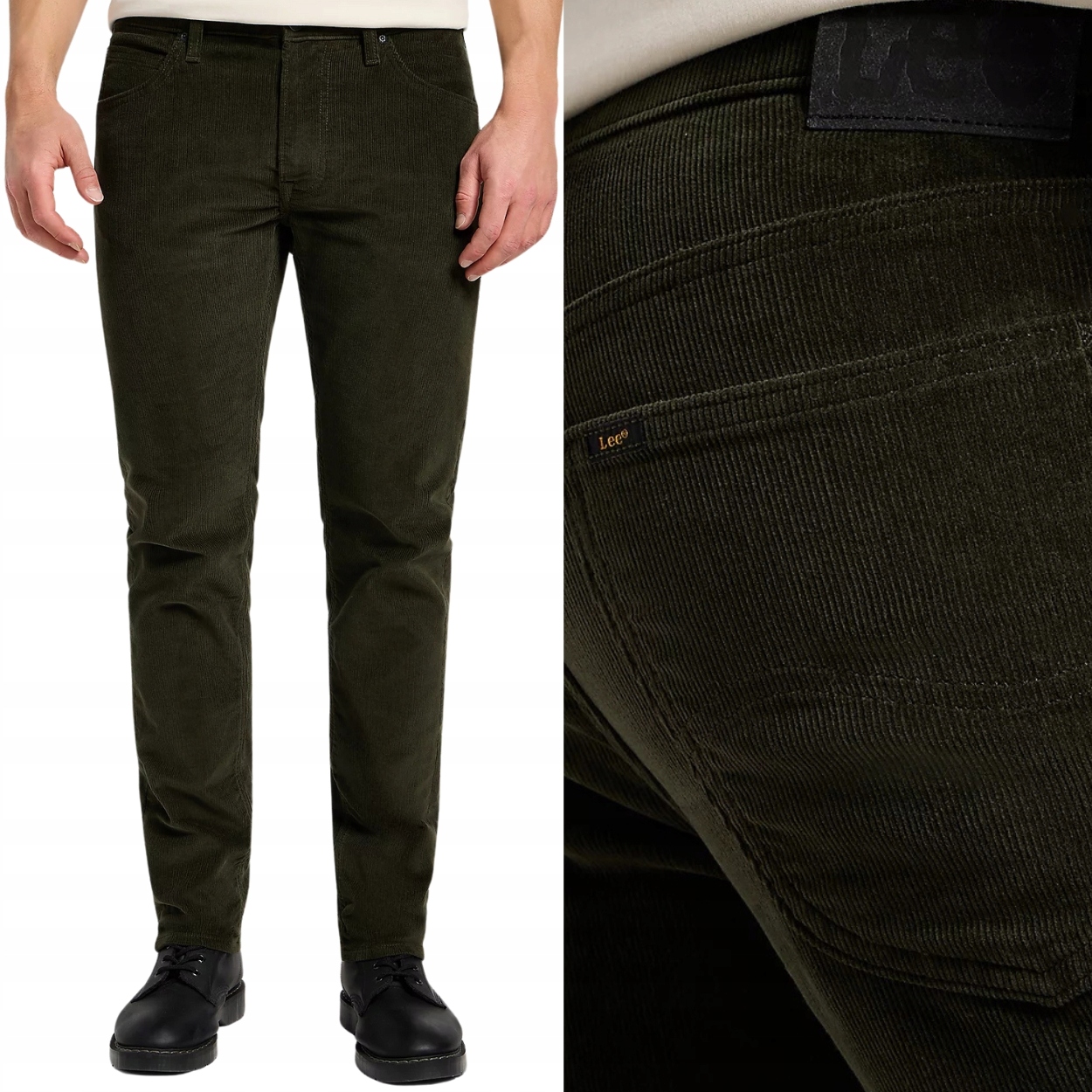 Lee Daren Olive Night jednoduché zelené manšestrové kalhoty nižšího střihu W33 L32