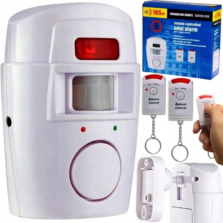 ALARM BEZPRZEWODOWY CZUJNIK RUCHU + 2 PILOTY 105dB