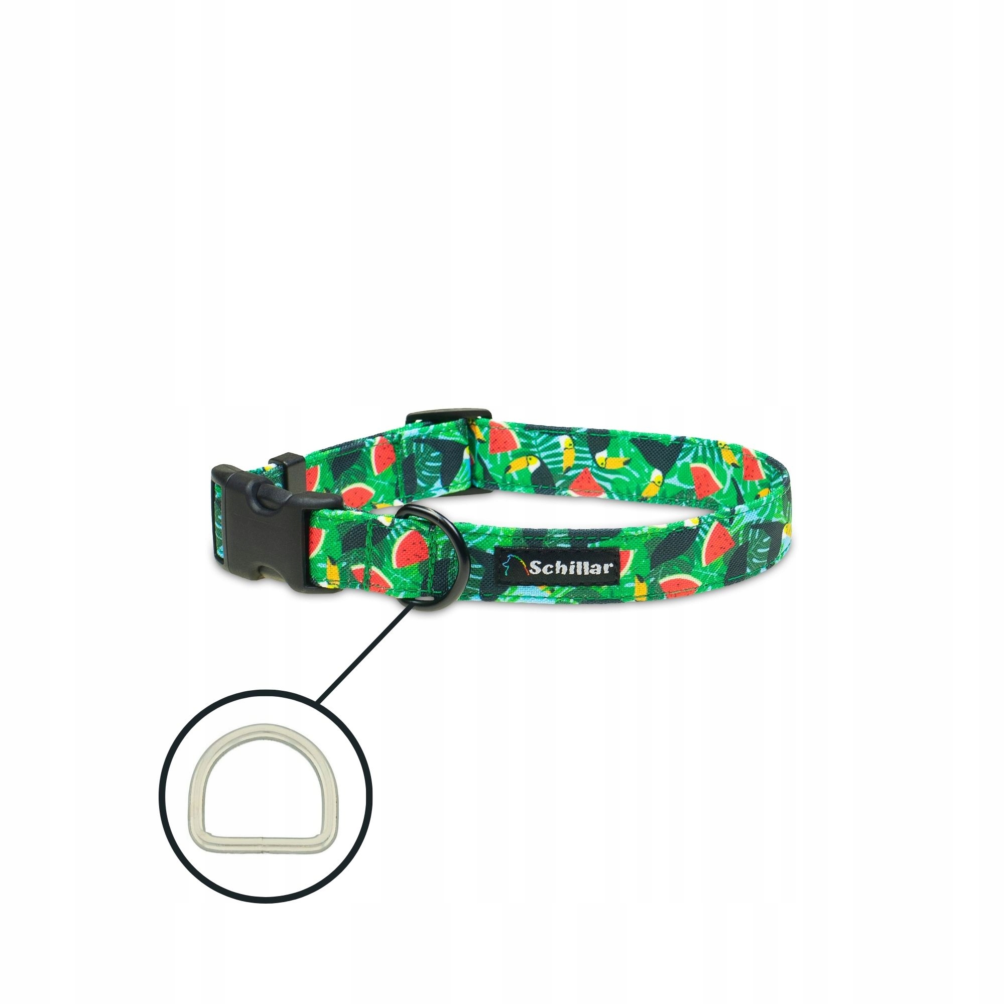 Levně Obojek na přezku pro velkého psa zelený tukany a melouny L XL 40-60cm