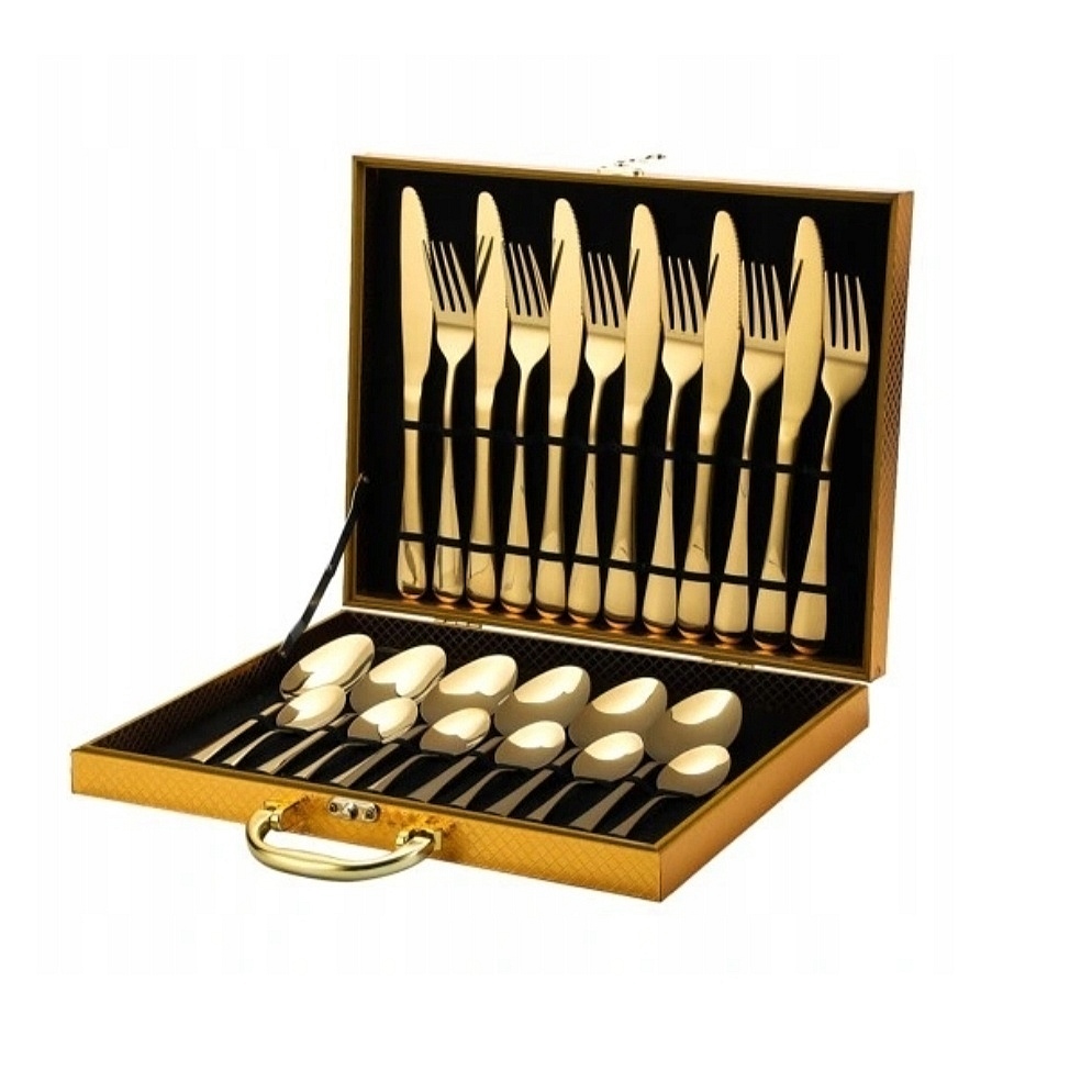 

Zestaw Sztućców 24 El. Komplet Sztućce Złoty