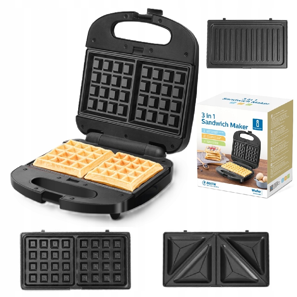 Grilovací topinkovač Toustovač Vaflovač 3v1 Aigostar Wafer Černý 800 W