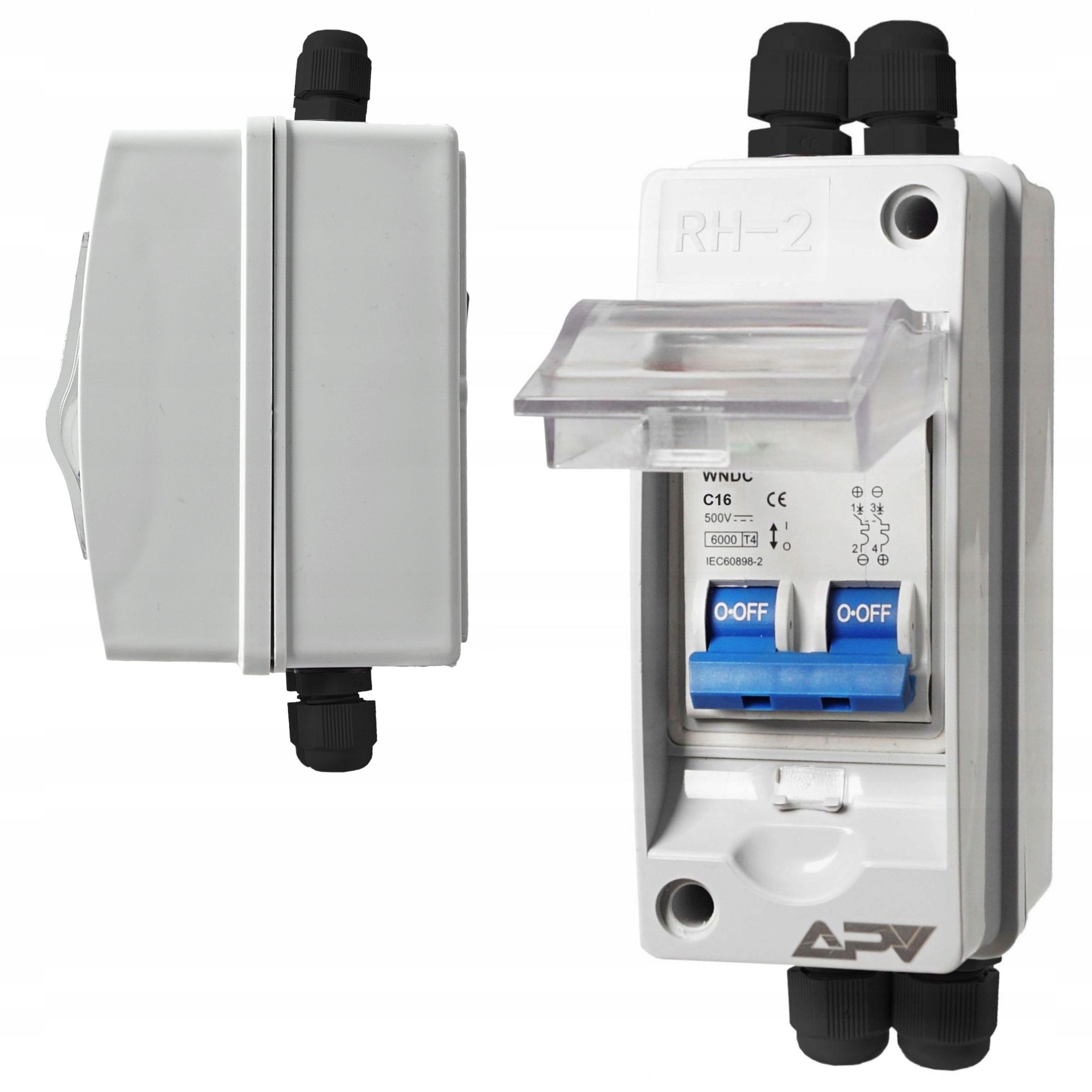 Wyłącznik Prądu Stałego IP65 W Obudowie Fotowoltaiczny 500V 2P DC 16A