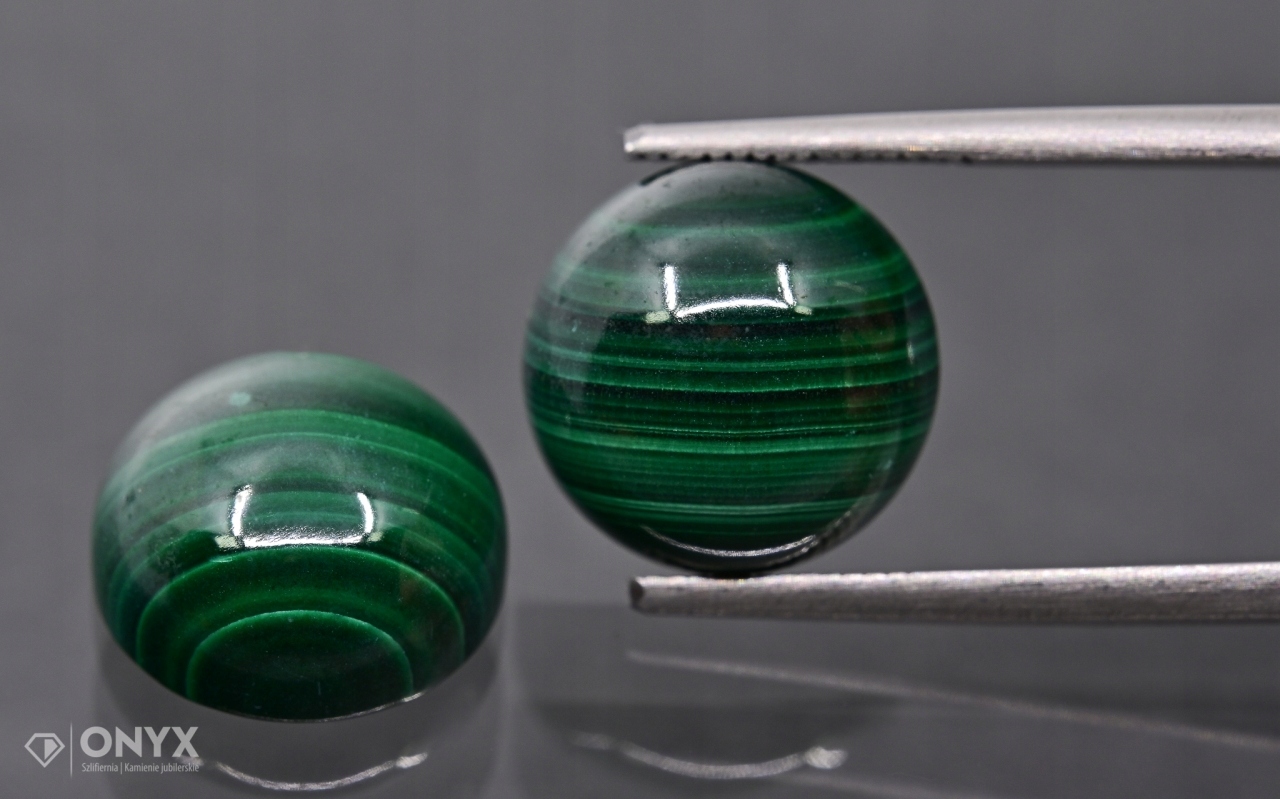 Malachit kabošon Pár kulatý fi 11,8 mm