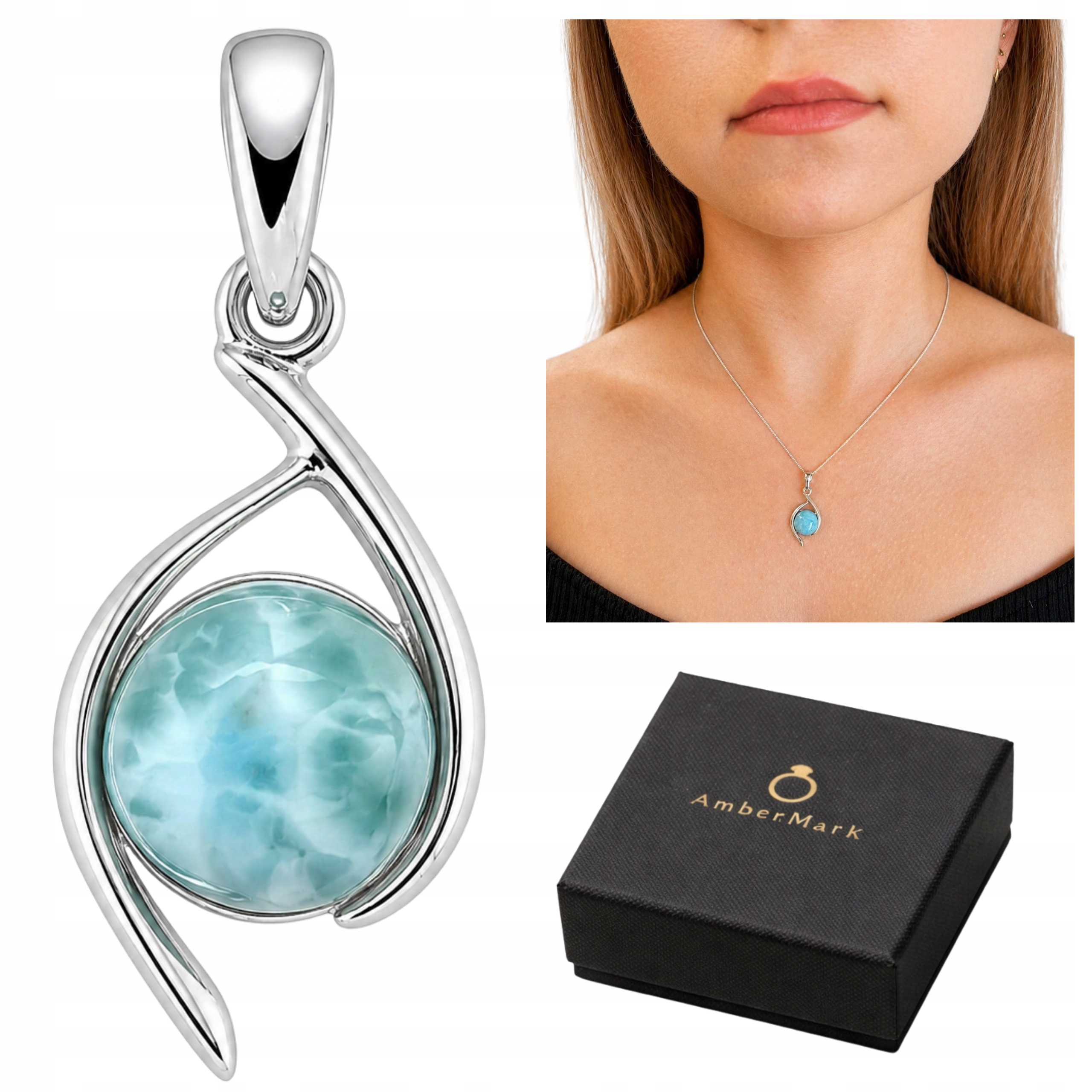 Larimar přívěsek šperk přívěsek modrý kámen stříbro 925