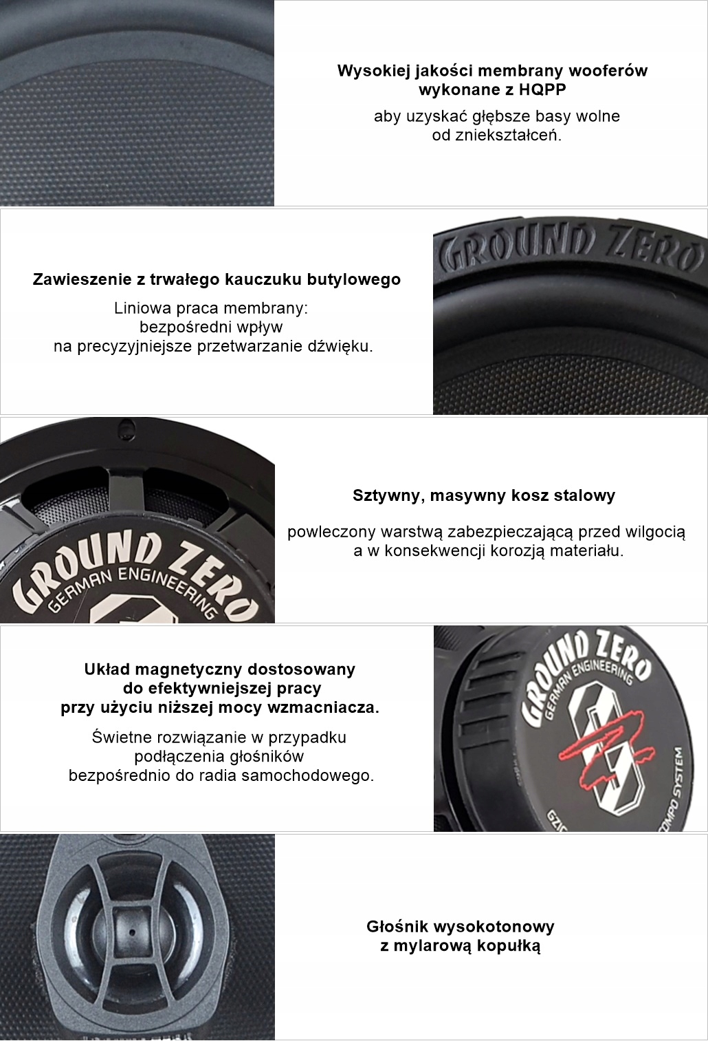 Ground Zero GZFF 6.5 VW Transporter T6 tył Moc znamionowa RMS 80 W