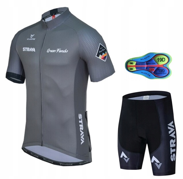 STRÓJ ROWEROWY MĘSKI STRAVA SZARY SPODENKI ŻELOWE KOMPLET KOLARSKI 4XL