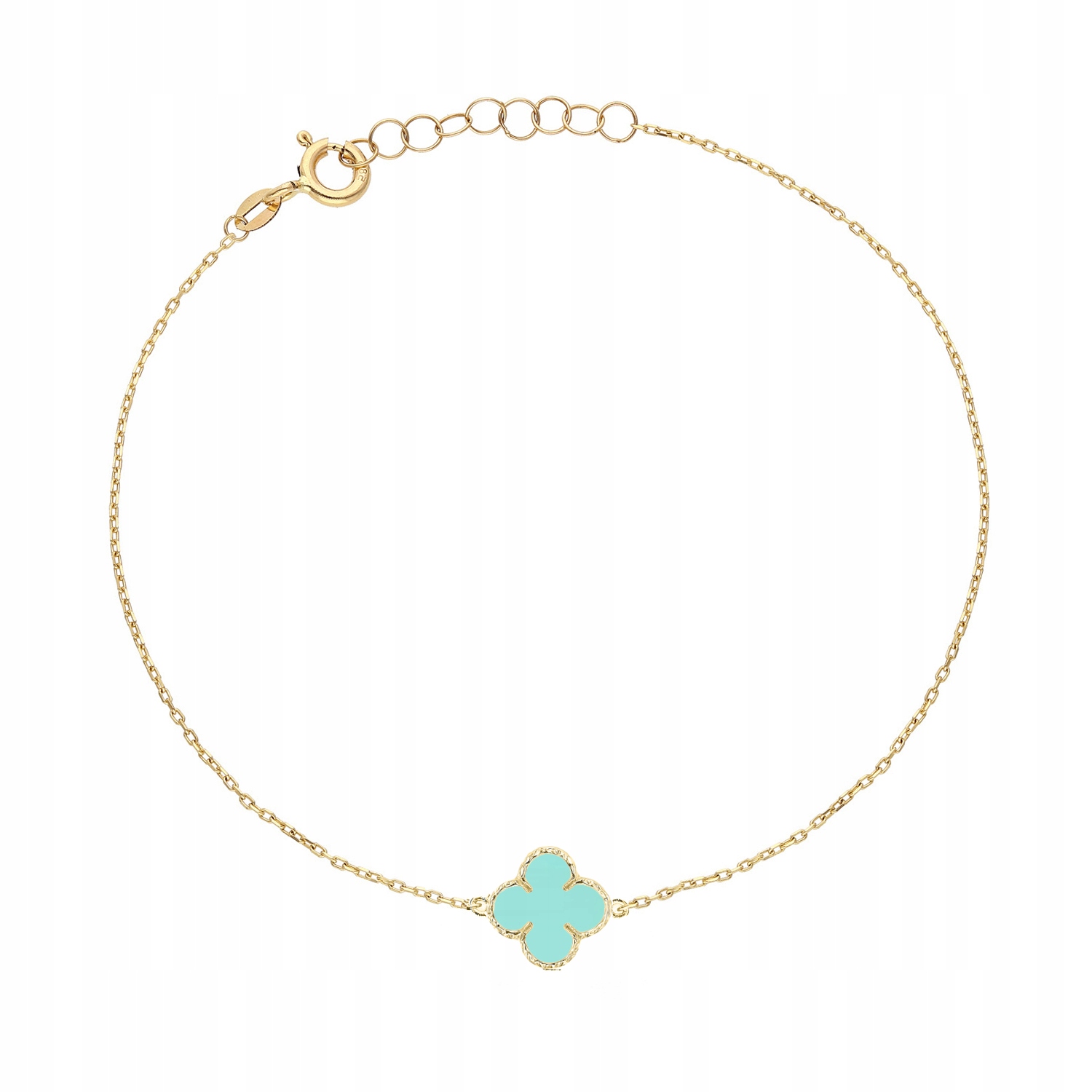 zlatý pozlacený náramek čtyřlístek zelený tyrkysový, PR.925 19 Cm