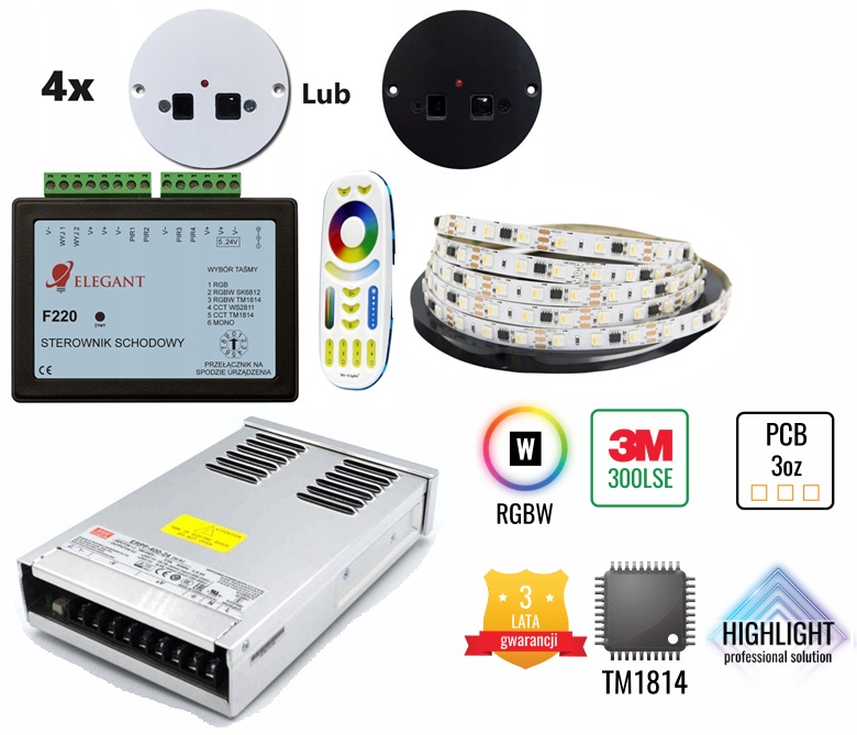 20m Oświetlenie schodowe F220 półpiętro taśma cyfrowa Led TM1814 Rgbw 24V