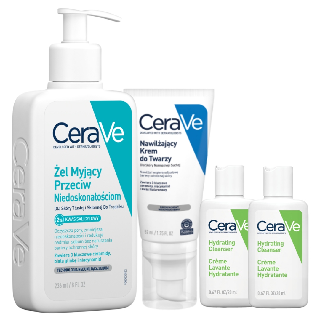 Zestaw CeraVe Nawilżający Krem 52ml, Żel Myjący Przeciw Niedoskonałościom