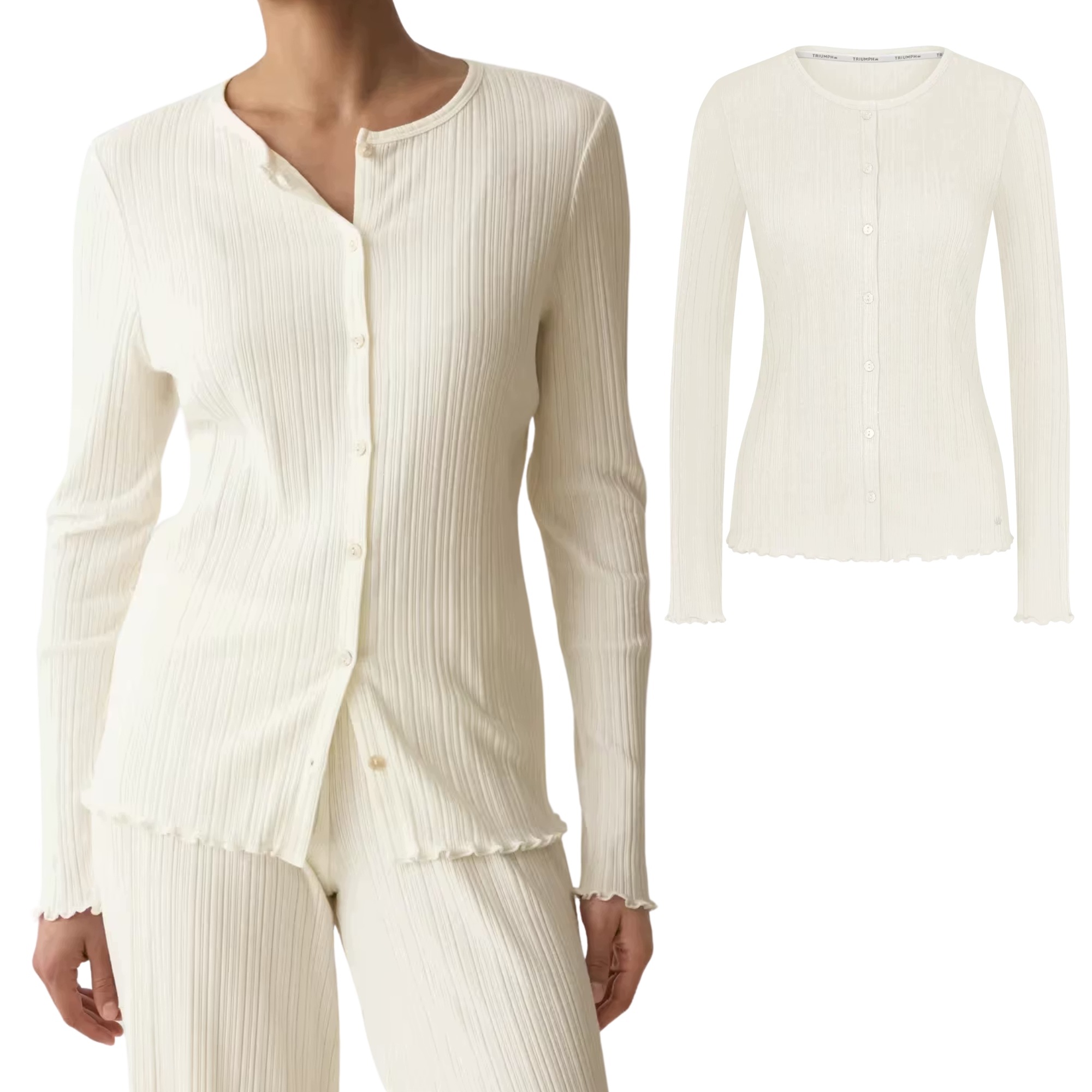 Tričko pohodlné měkké Triumph Versatile Rib Cardigan Lsl bílé 42