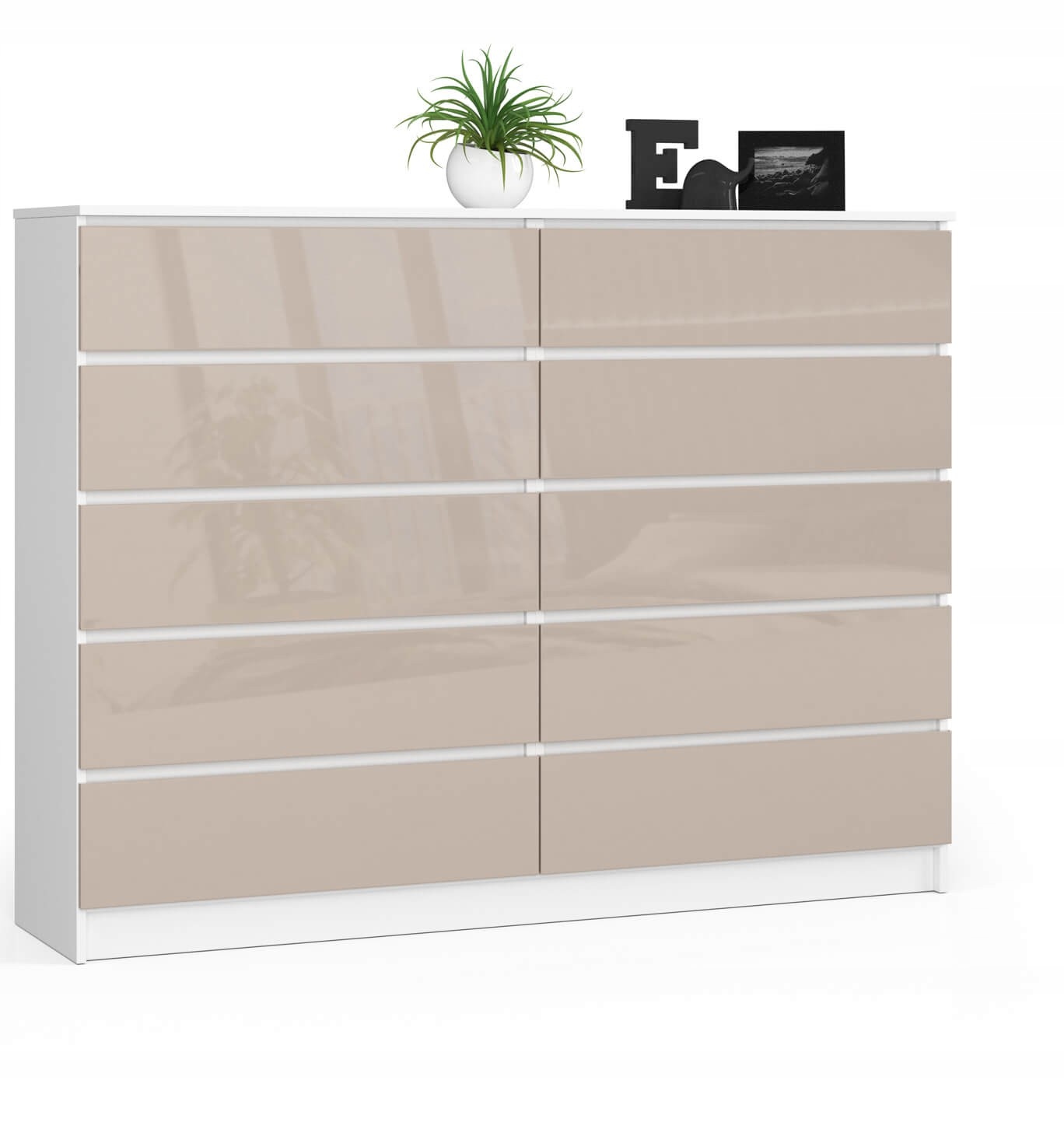 Komoda K160 10SZ Clp Pk Capuccino Lesklá Akd