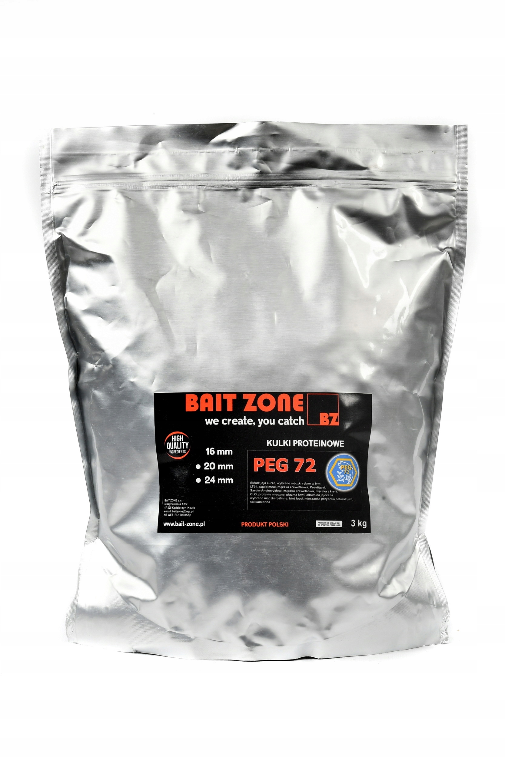 Kulki proteinowe zanętowe Peg 72 16mm Bait-zone 3kg