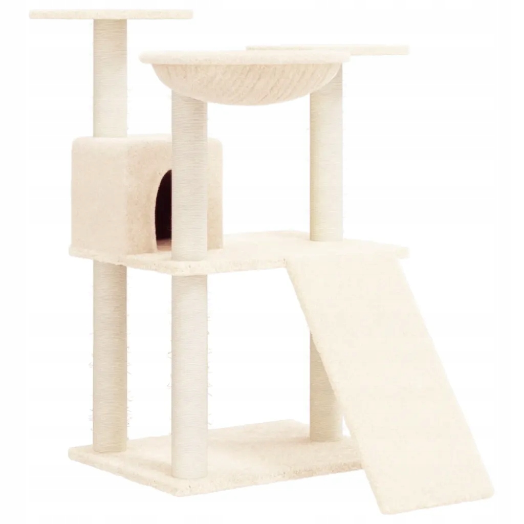 Levně Škrabadlo pro kočky sisalovými sloupky, krémové, 83 cm
