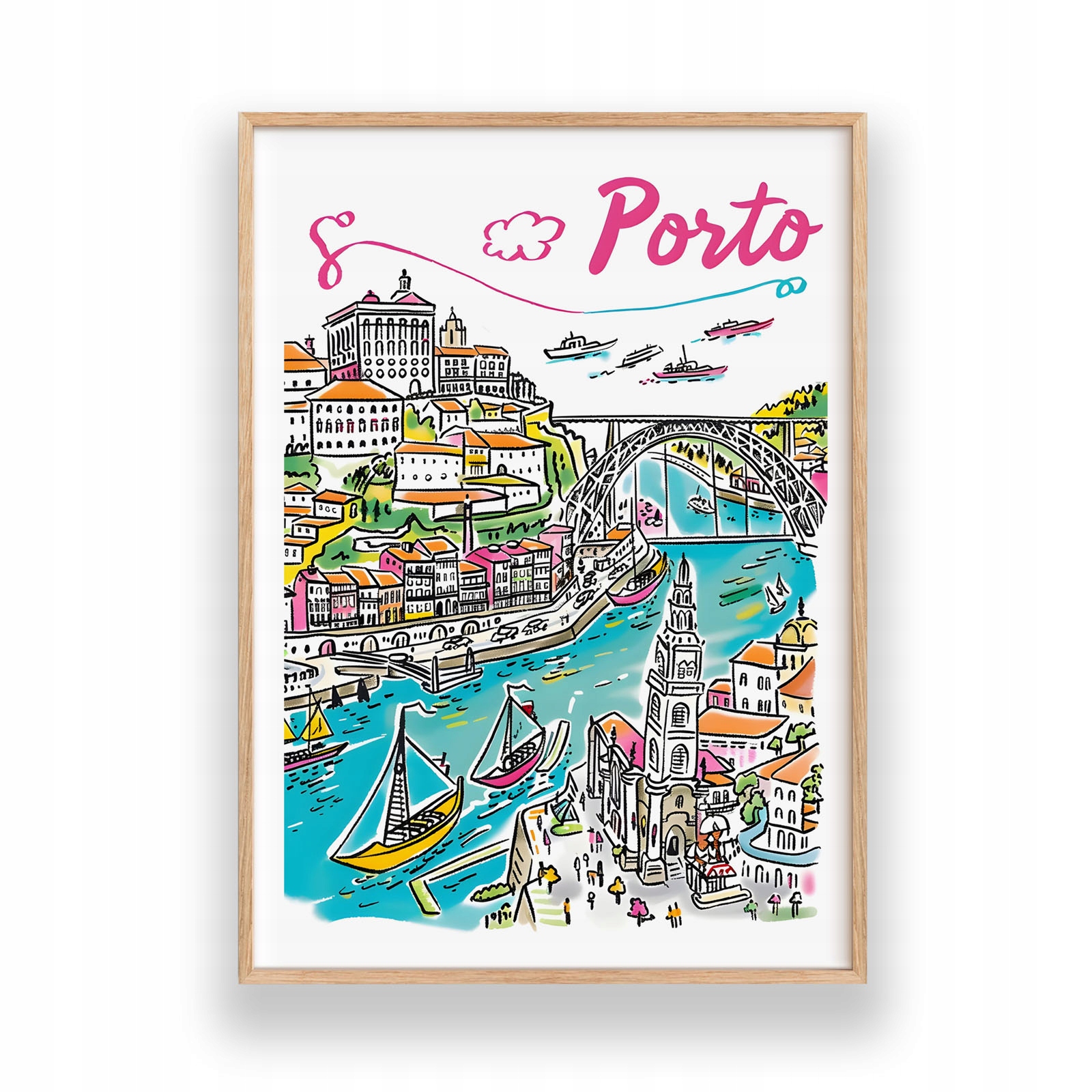 Porto plakát A3 s dřevěným rámeček nástěnná dekorace 30x42 cm