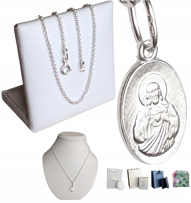 Łańcuszek srebrny 925 medalik Komunia / Chrzest Komplet (na PREZENT)