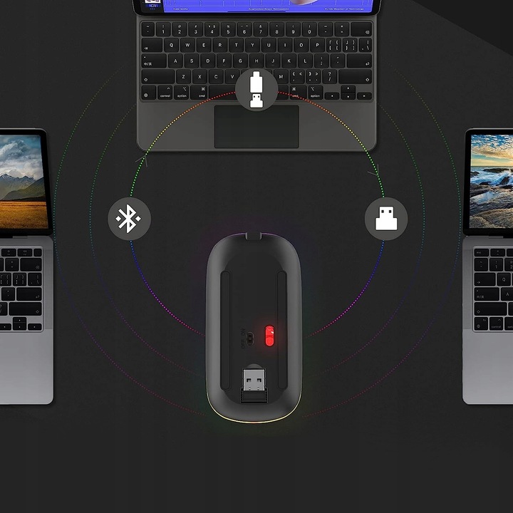 MYSZ BEZPRZEWODOWA MYSZKA PRECYZYJNA CICHA BLUETOOTH USB ERGONOMICZNA RGB Model 06388