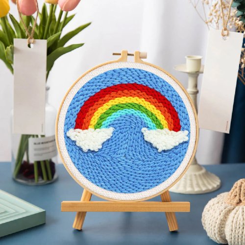 Vyšívání dutou jehlou sada Duha 20x20 cm kulatý rám