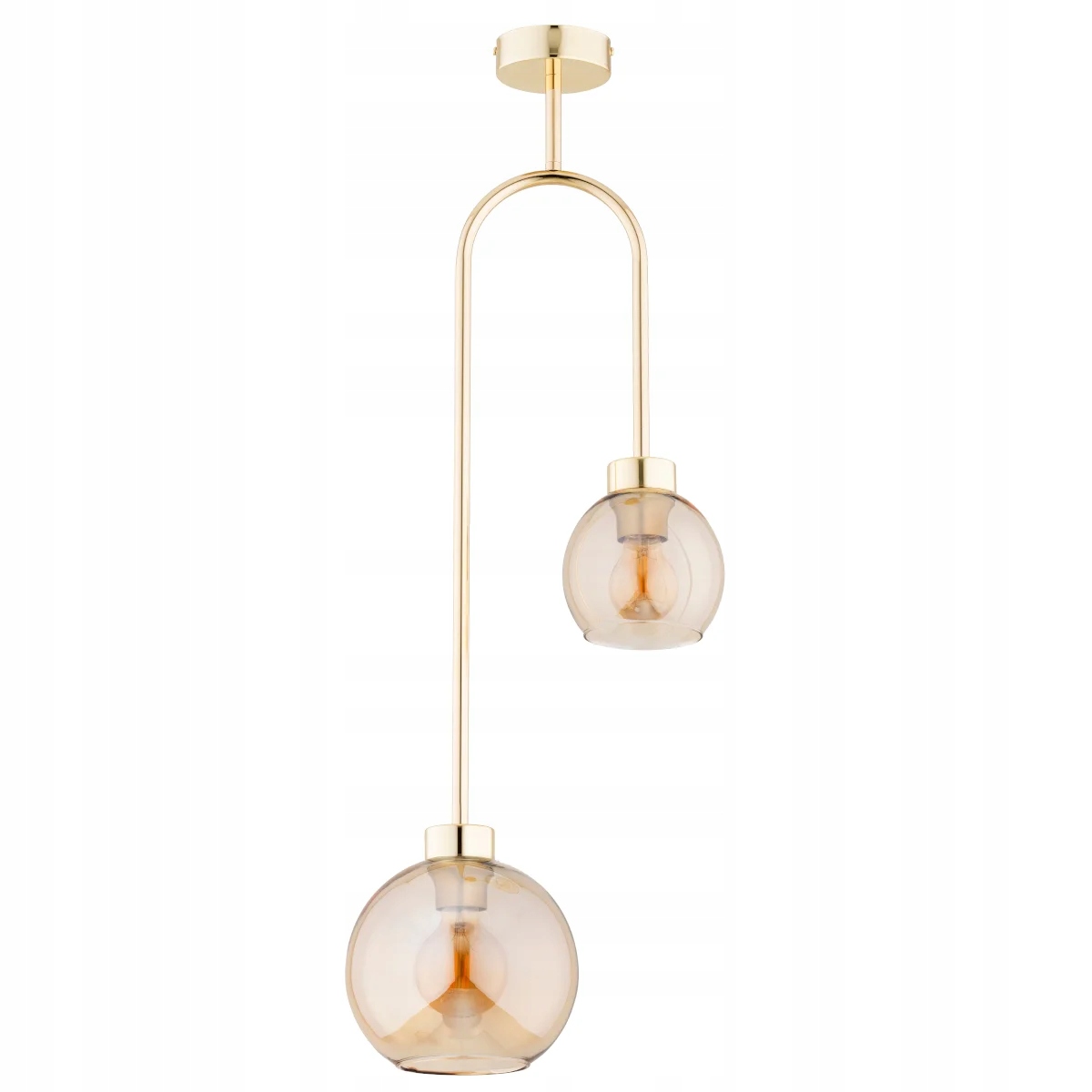 Moderní závěsná lampa Vector Alfa – 2xE14 Zlaté jantarové koule