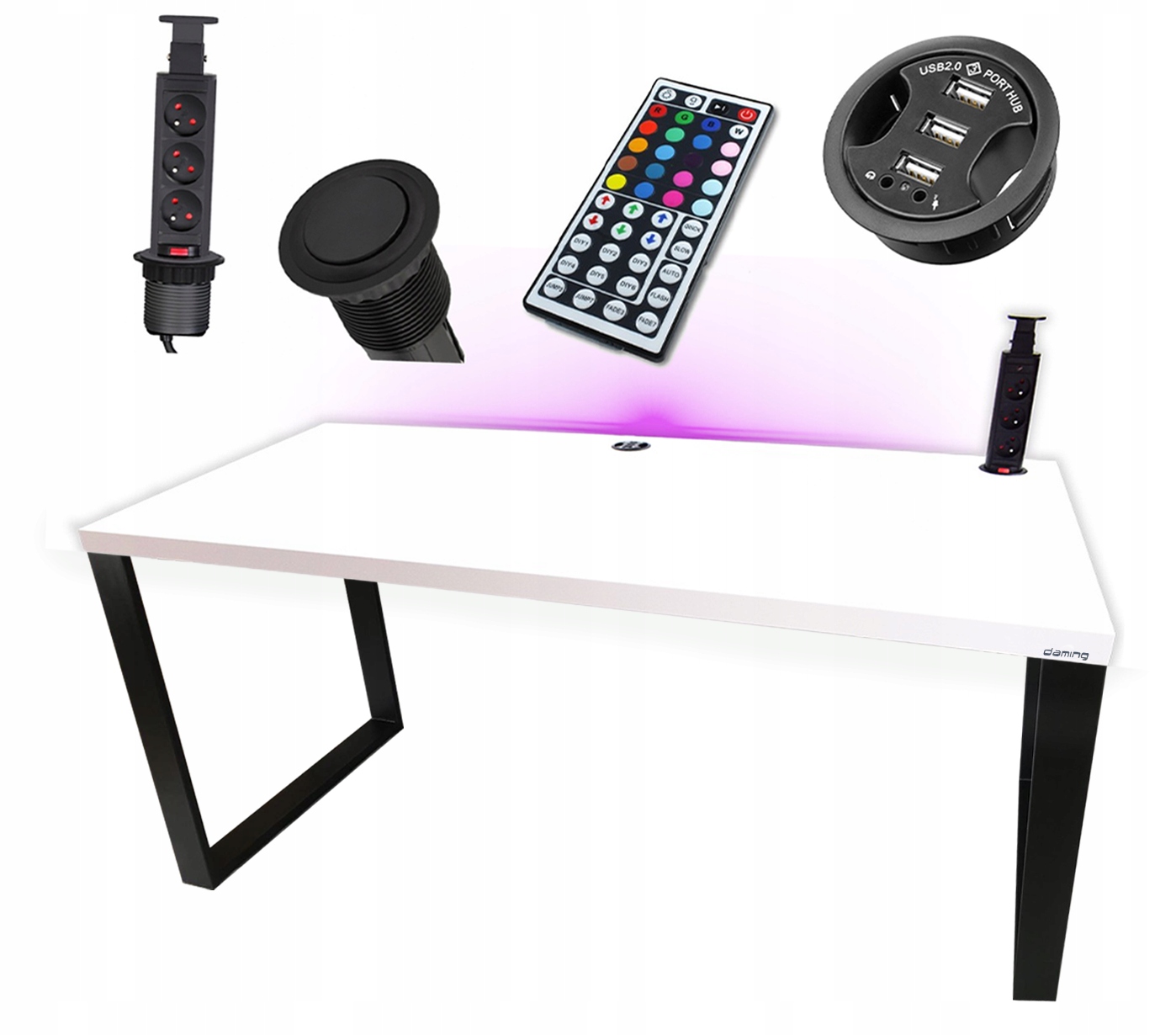 Biurko Gamingowe 160x80 Loftowe Led Przepust Gniazdo Producent