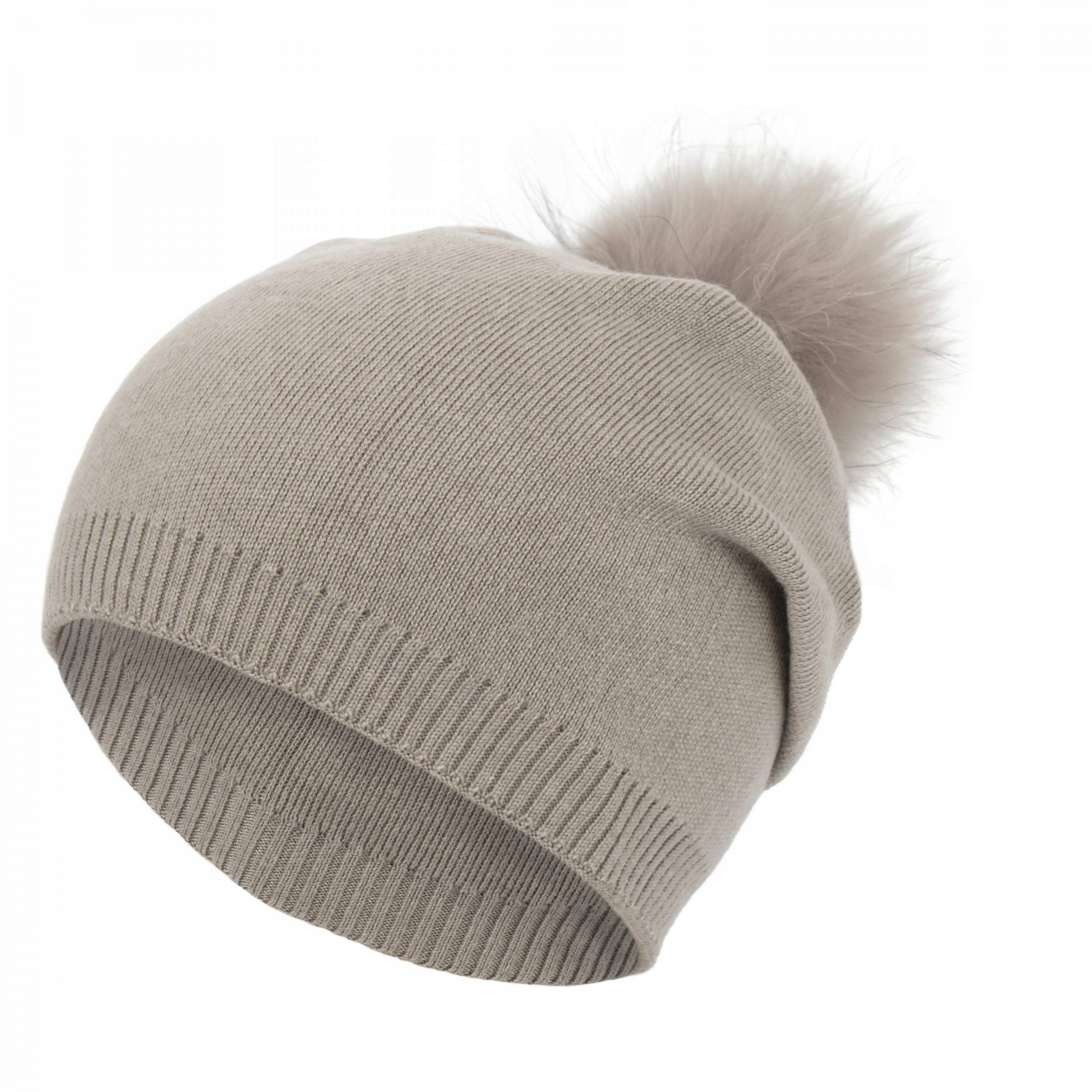 

W439C Czapka zimowa beanie pompon z jenota