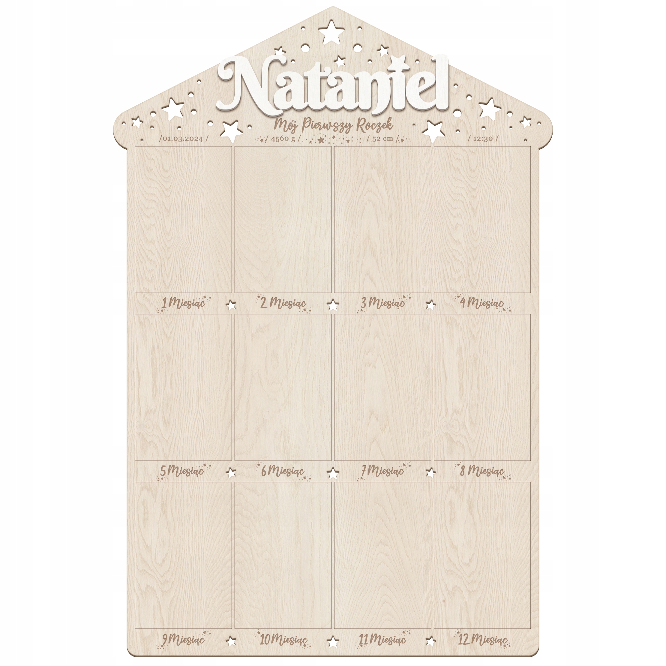 Tablica ramka roczkowa 12 zdjęć 10x15 cm drewniana Pierwszy rok życia DOM Marka inna