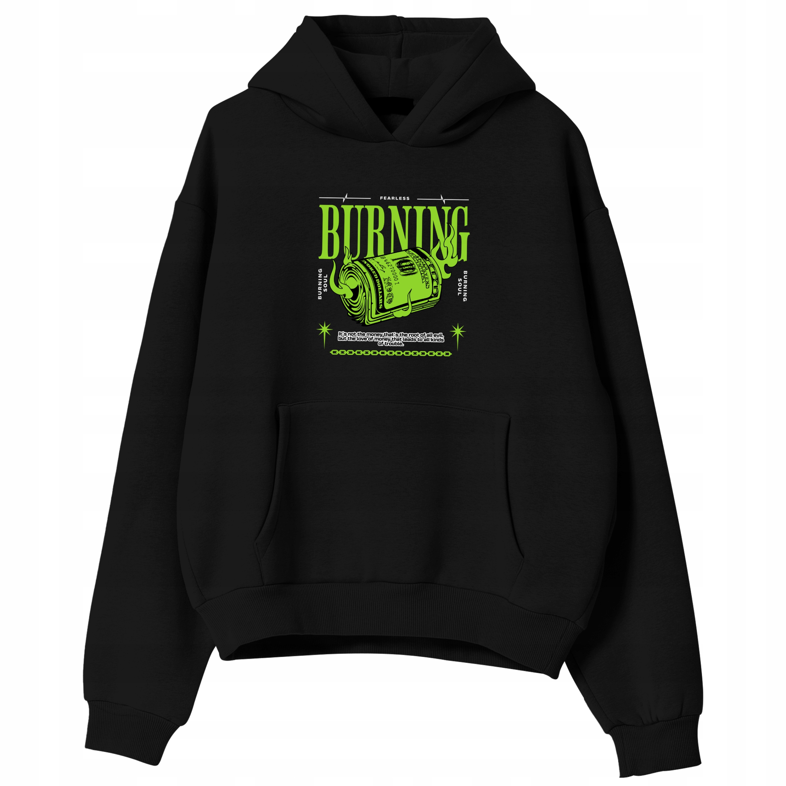 Pánská Mikina Černá Burning S Kapucí Teplá Módní vzor Dárek Velikost L