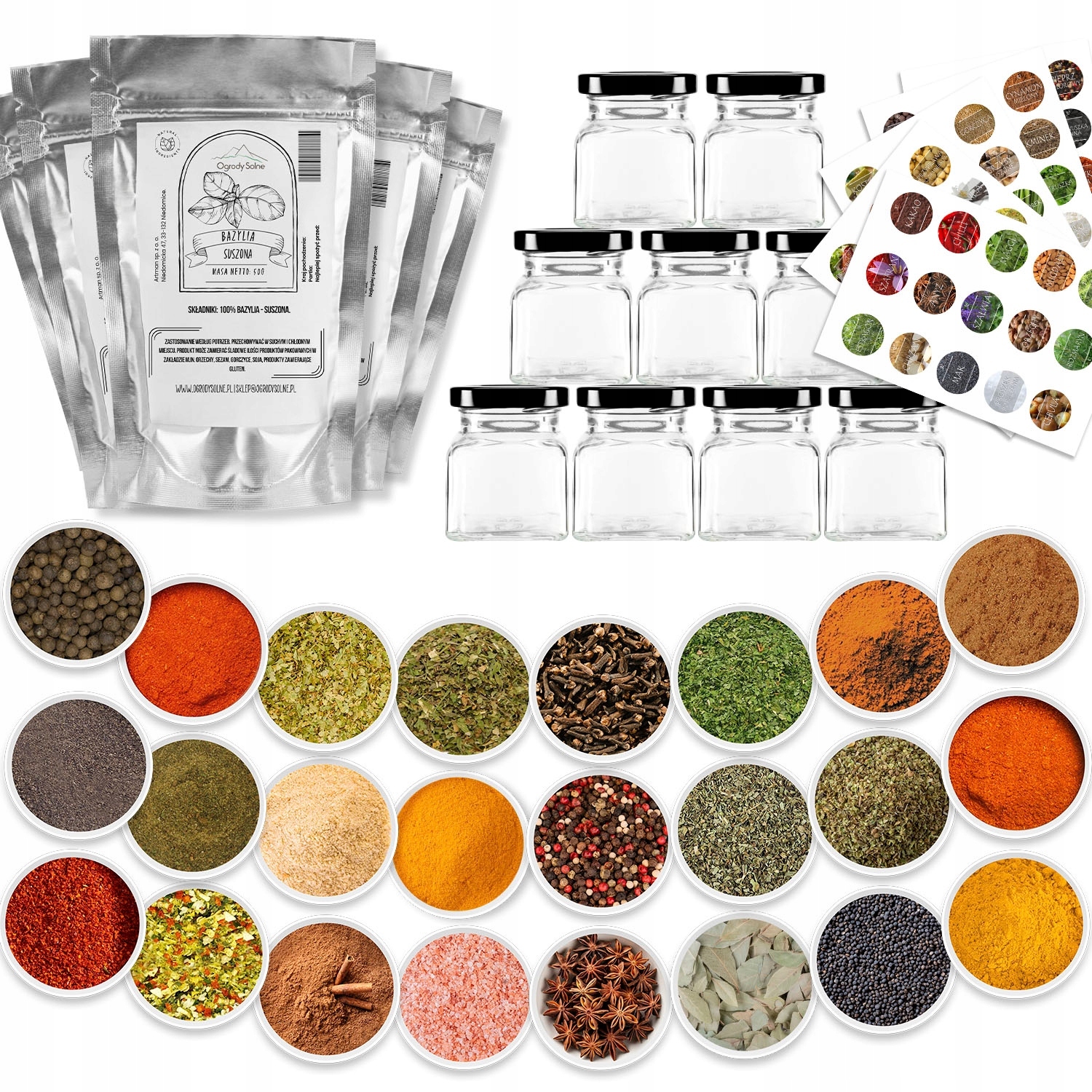 Levně Set 24x Kořenící sklenice 120 ml koření bylinky mix Etikety samolepky