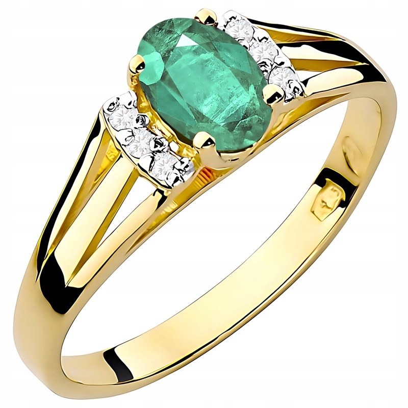 Zlatý Prstýnek pr. 585 se smaragdem 0,40 ct a brilianty 0,052 ct 14k