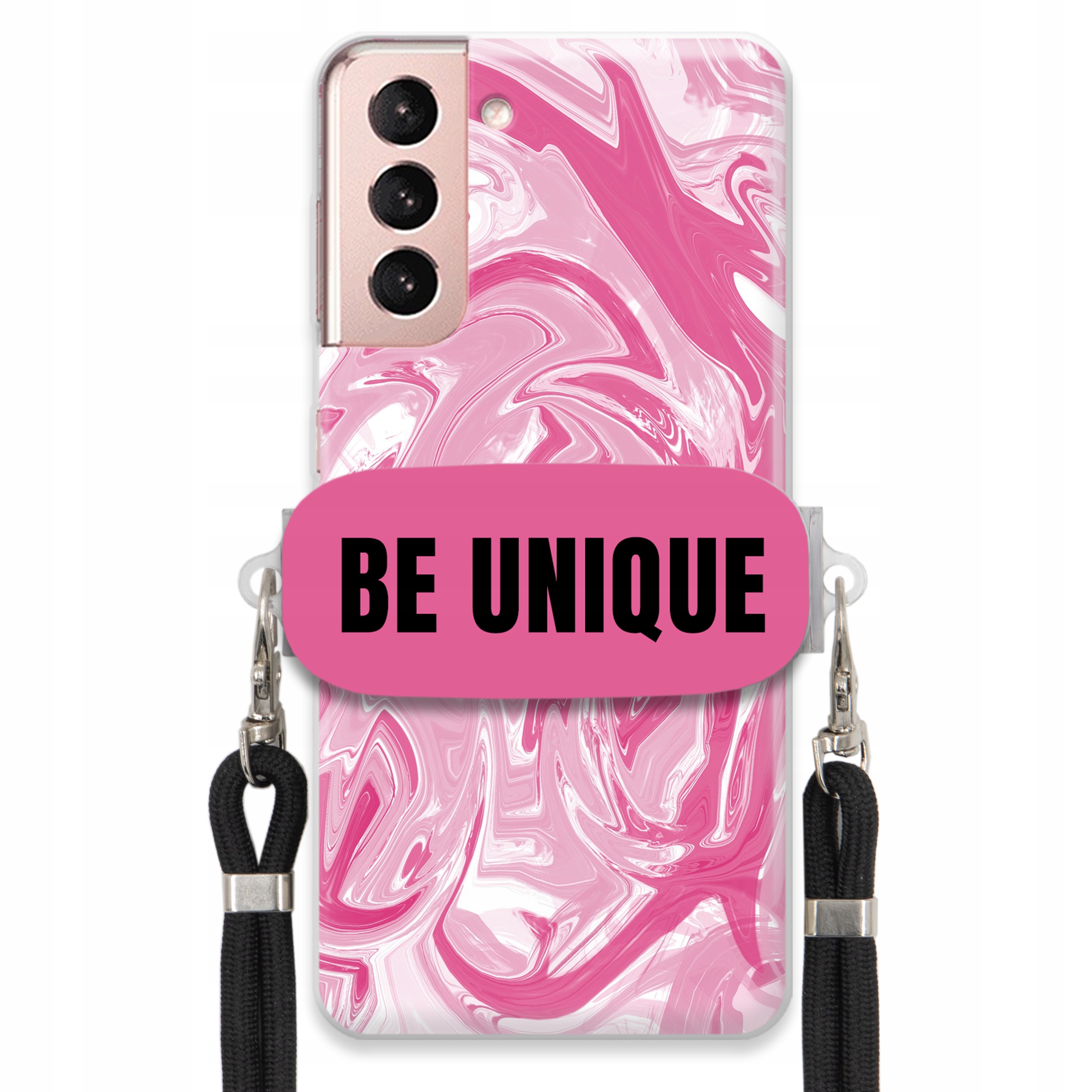 Puzdro na Samsung S30 držiak šnúrka Čierna Ružová Mramor Be Unique