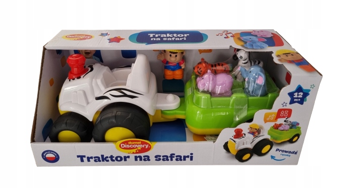 ZABAWKA DLA DZIECKA TRAKTOR PRZYCZEPA ZWIERZĘTA SAFARI/ biała