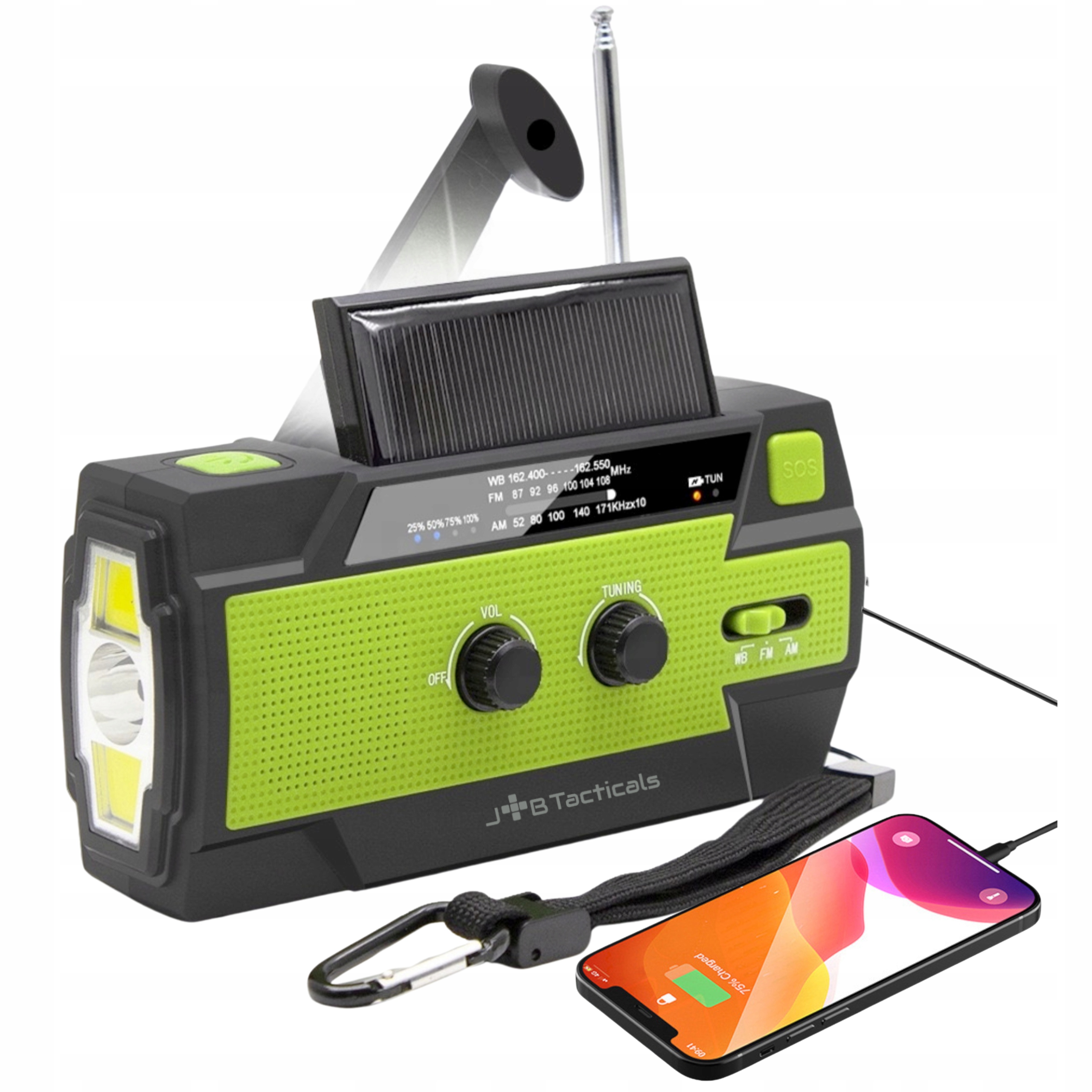 Nouzové Přenosné Rádio Fm/am Solární s klikou Powerbank Svítilna Dynamo