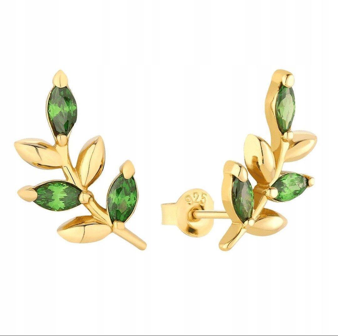 Zlaté Náušnice S Větvičkami Stříbro Pozlacené Zirkony