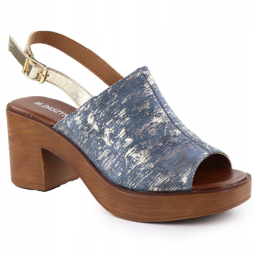 Sandály na podpatku a džínách pozlacené M.Daszyński MR23126-7 36