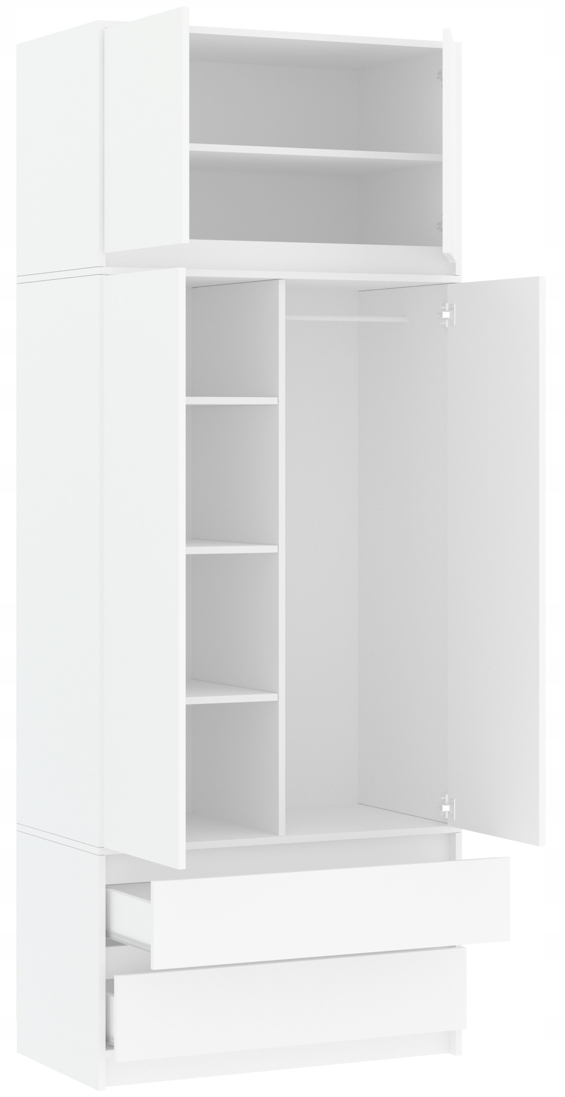 Szafa garderoba 90cm 2d 2sz biała + nadstawka B-9N Marka Mobene