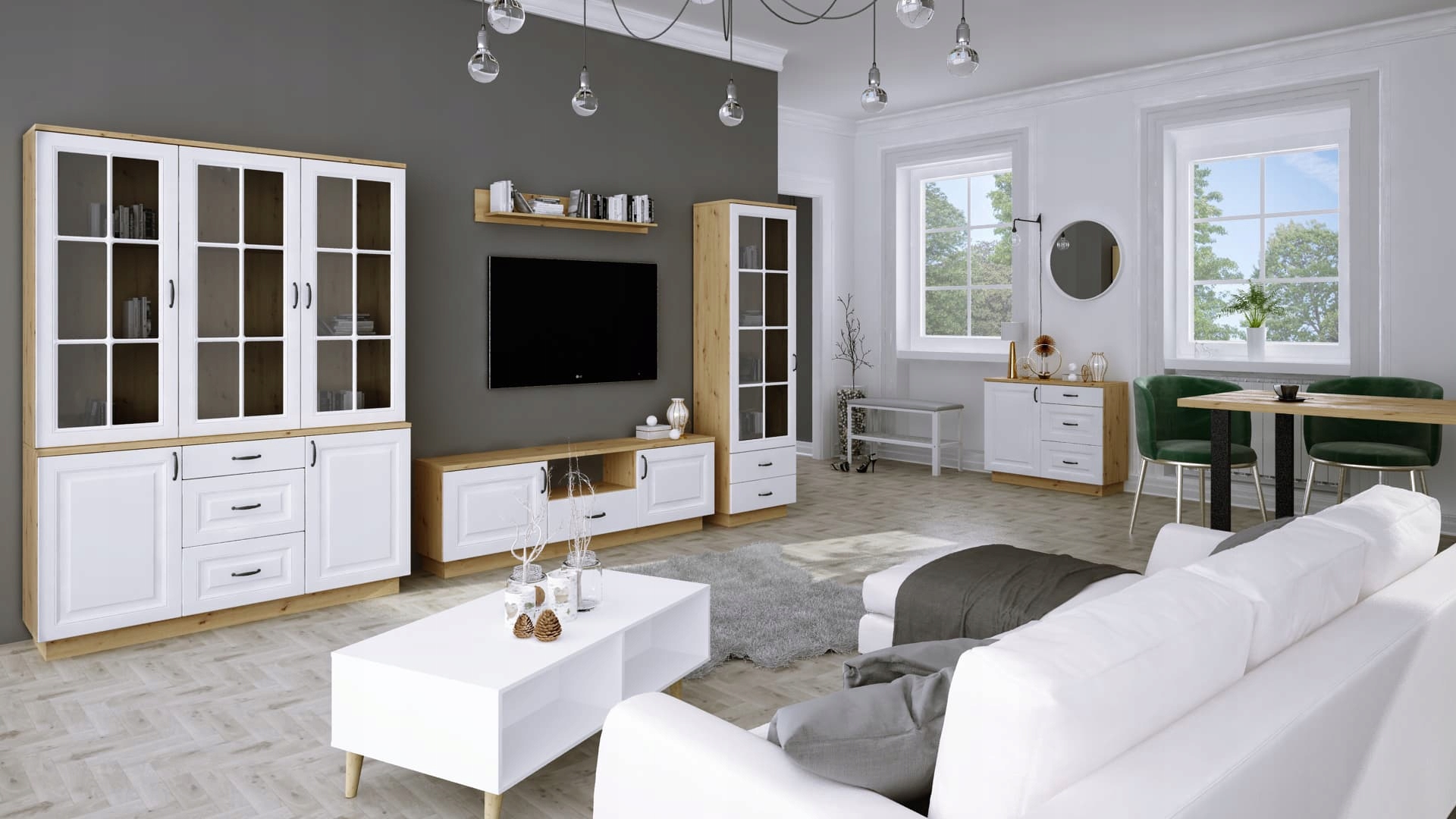 WITRYNA STOJĄCA JADALNIA CICHY DOMYK FLAWIA BIAŁA Głębokość mebla 37.2 cm