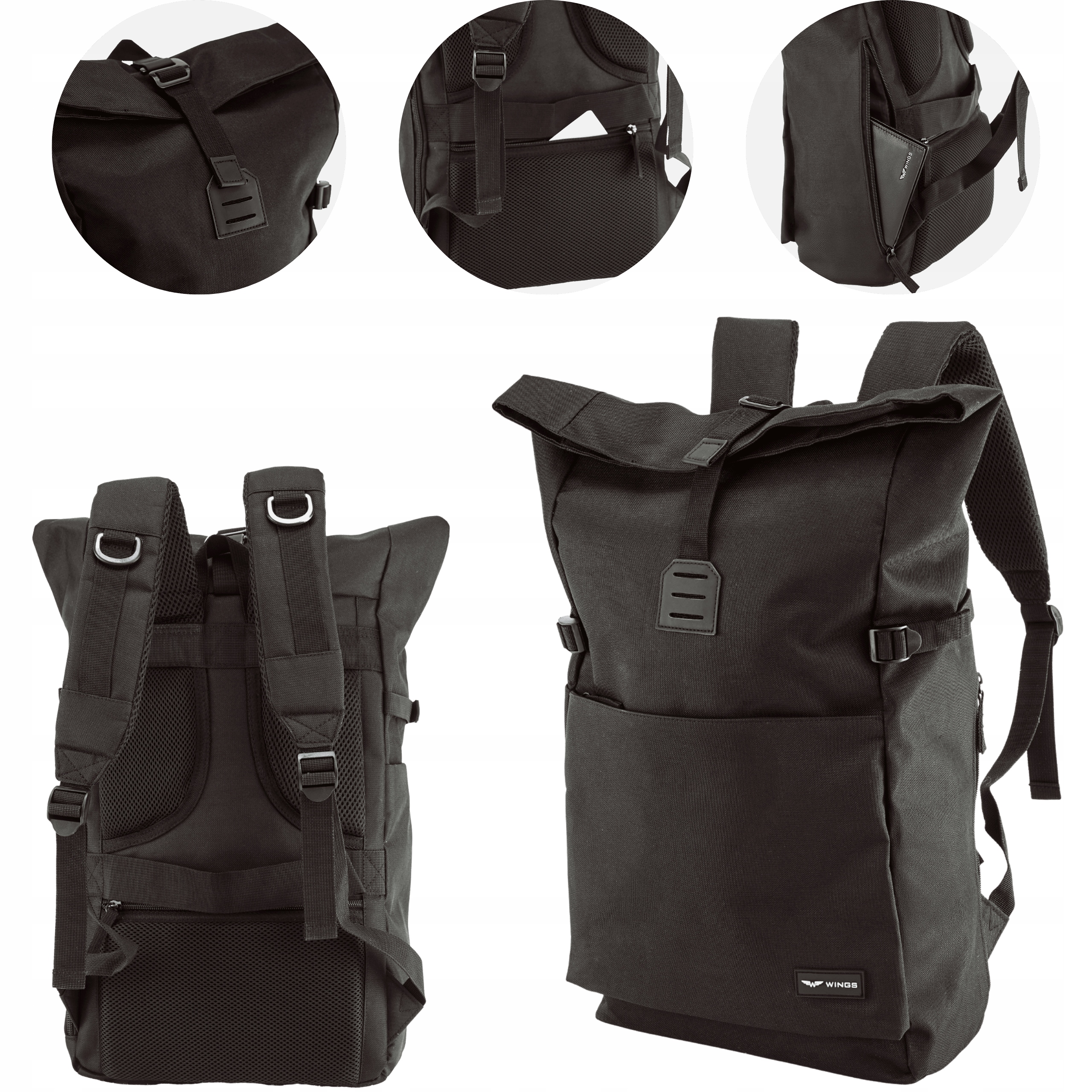 Batoh Wings, rolovací boční kapsa, ventilace, popruh na kufr