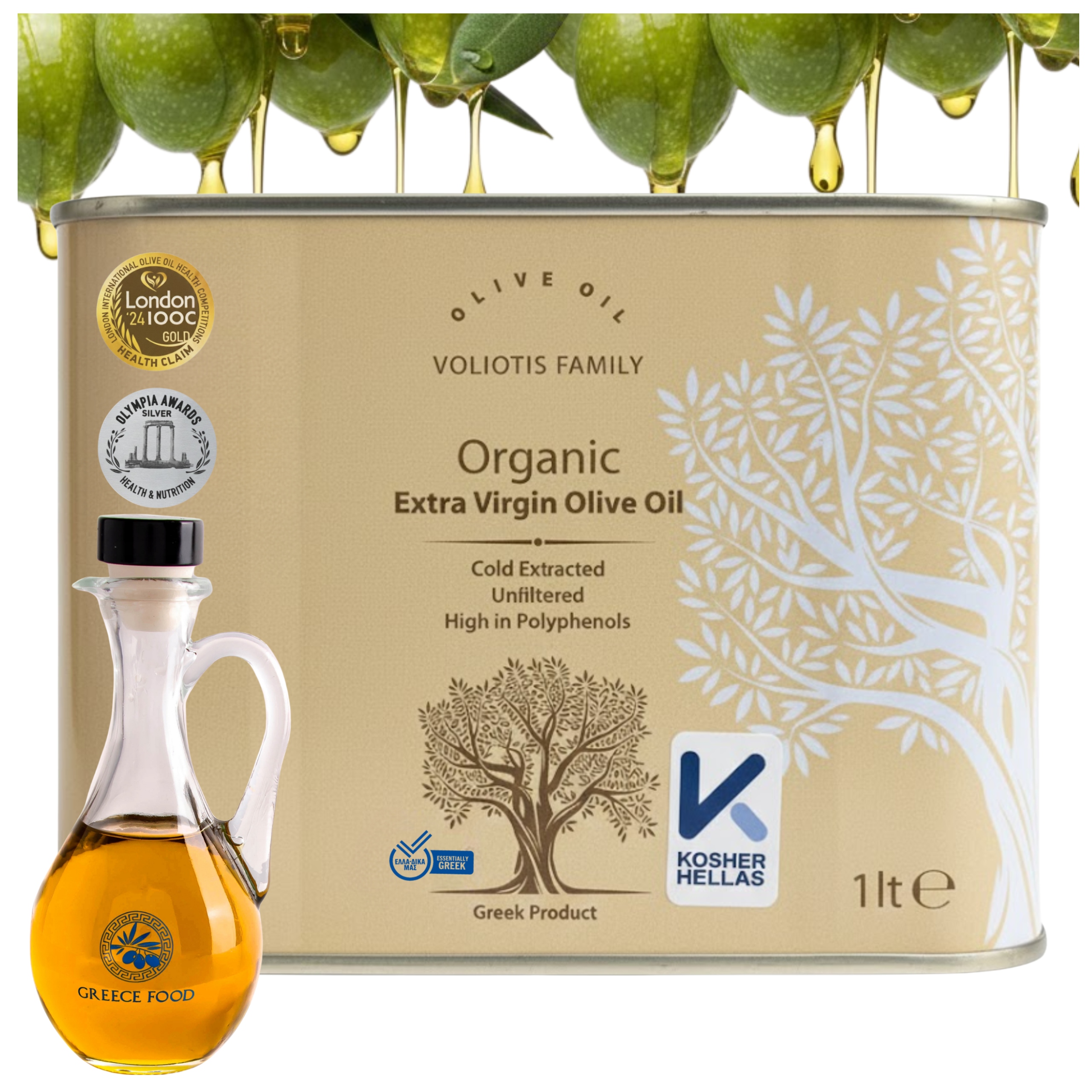 Levně Olivový Olej Extra Virgin 1 L Řecký Nefiltrovaný Láhev 250 ML Bonus