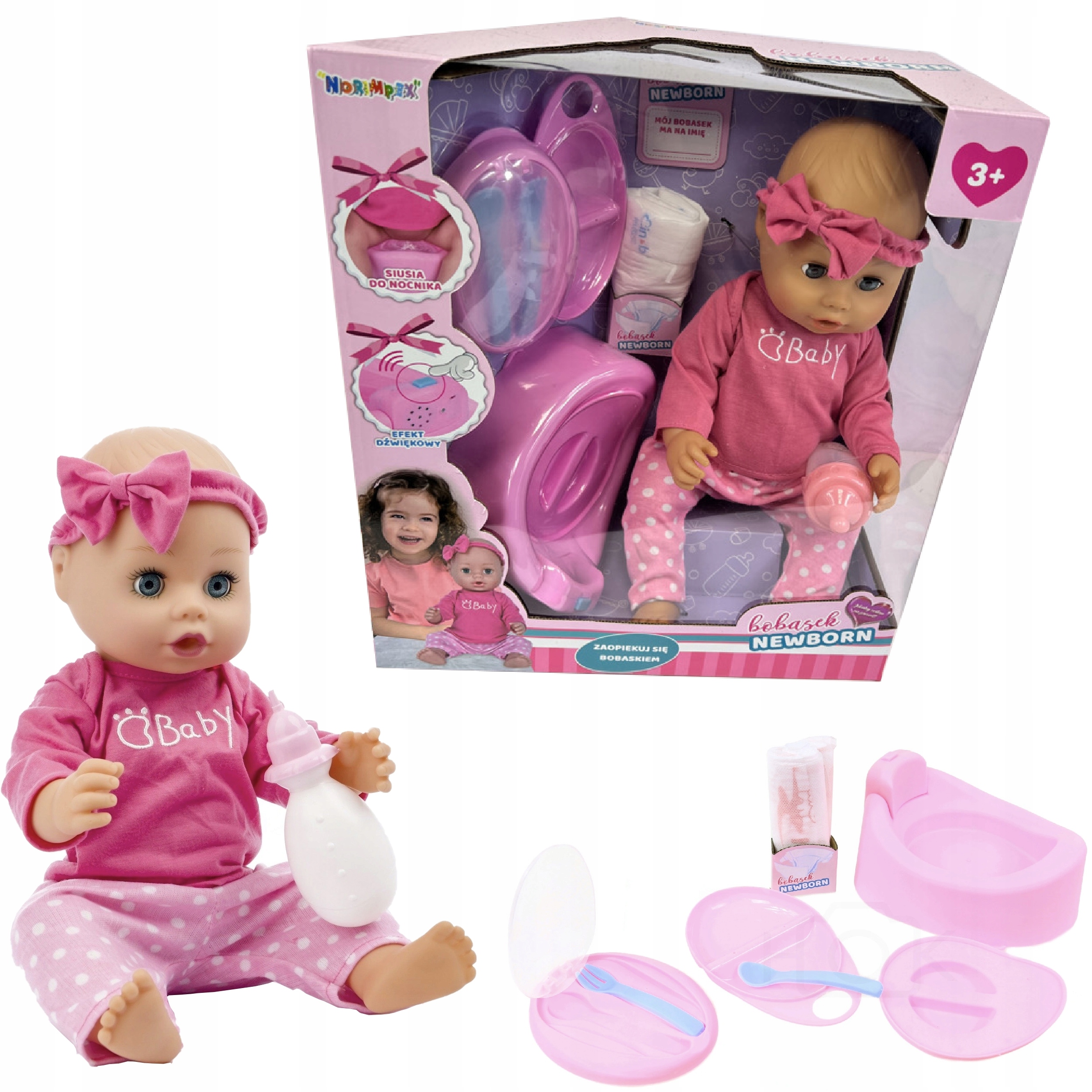 

Lalka New Born Baby Sikająca Bobas Nocnik 43cm Pl