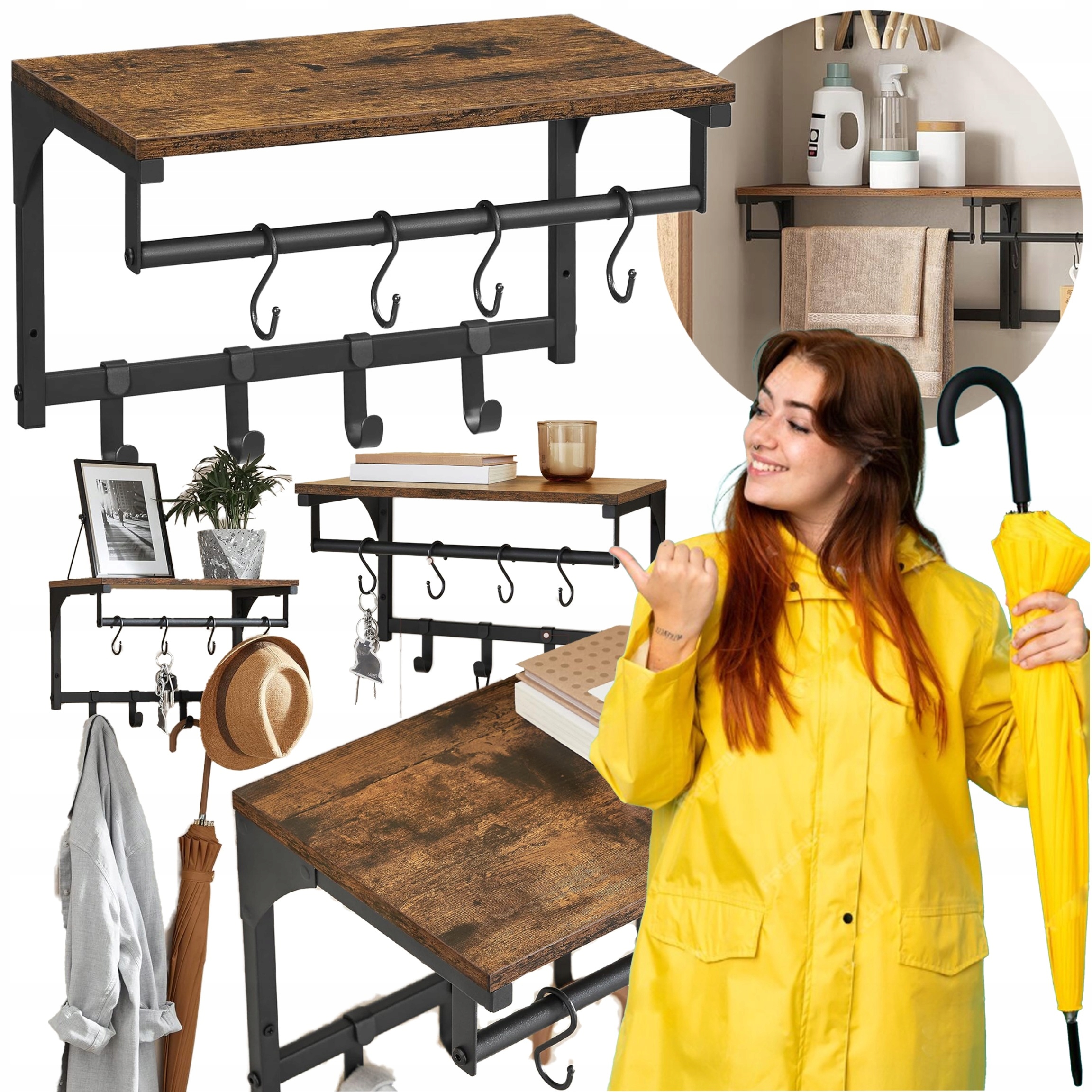 Věšáky na oblečení na zeď Věšák s policí do předsíně s háčky