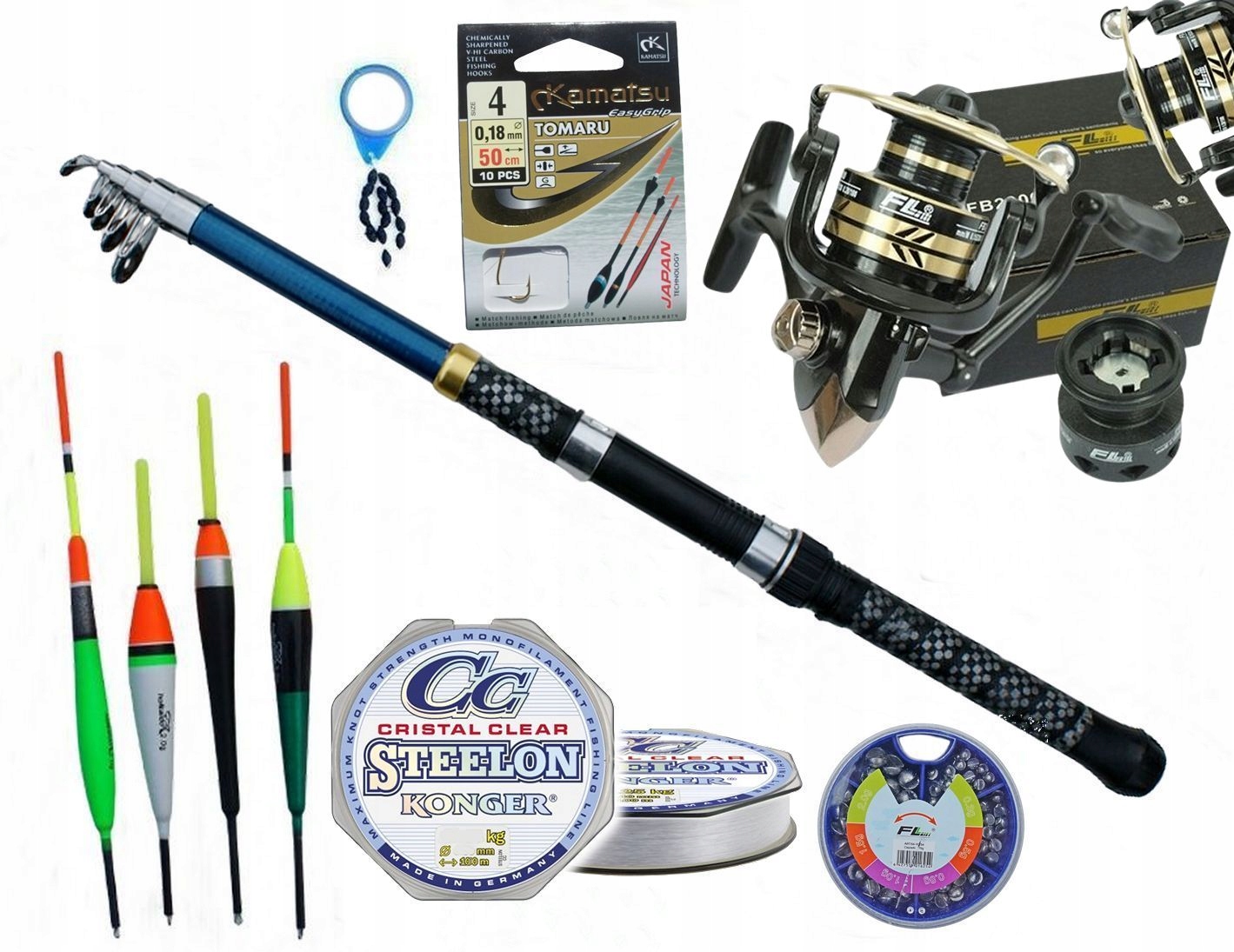 Zestaw Spławikowy Wędka 2,4m Kołowrotek Żyłka Spławiki Haki na jezioro staw