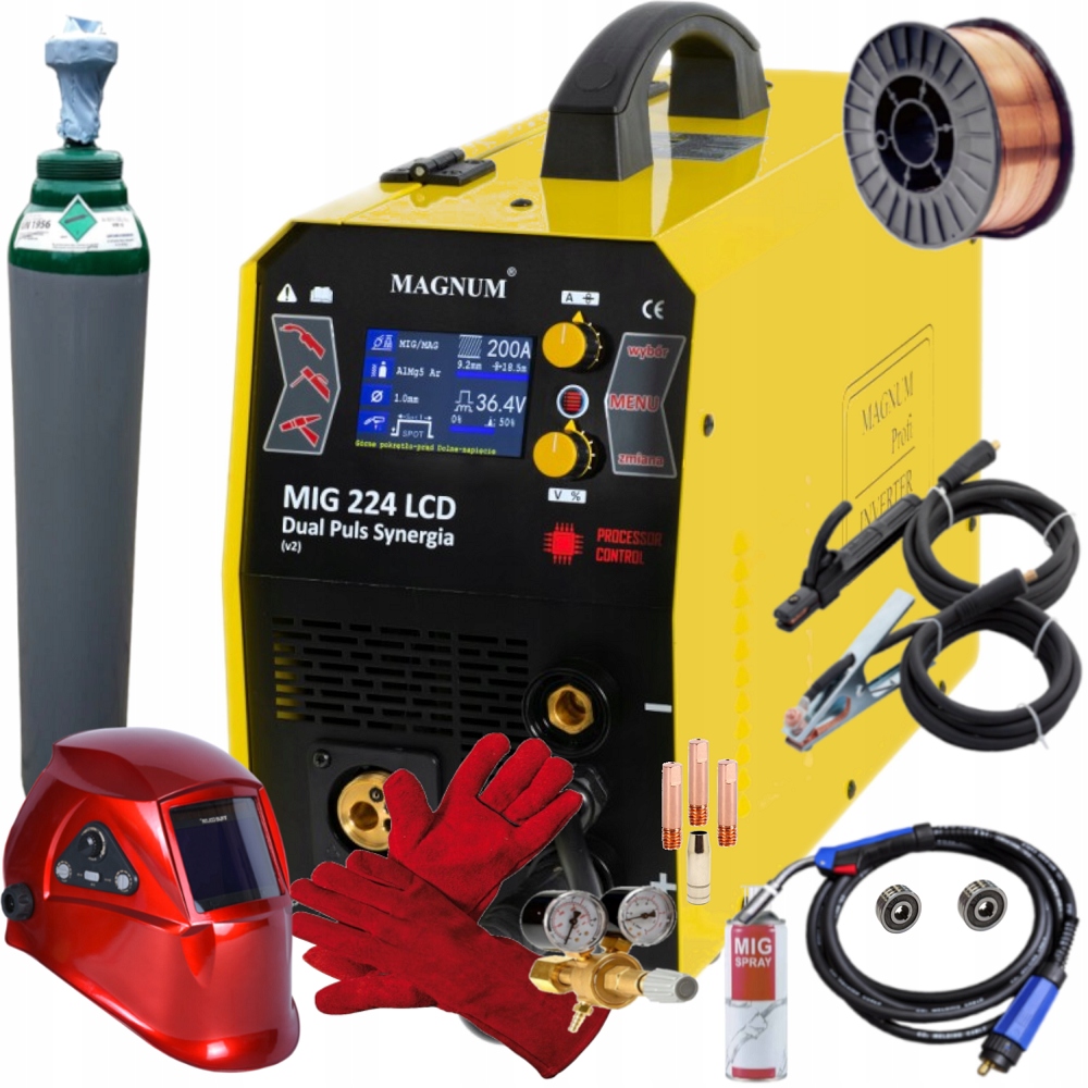 MAGNUM MIG 224 LCD DUAL PULS -Spawarka + zestaw 4