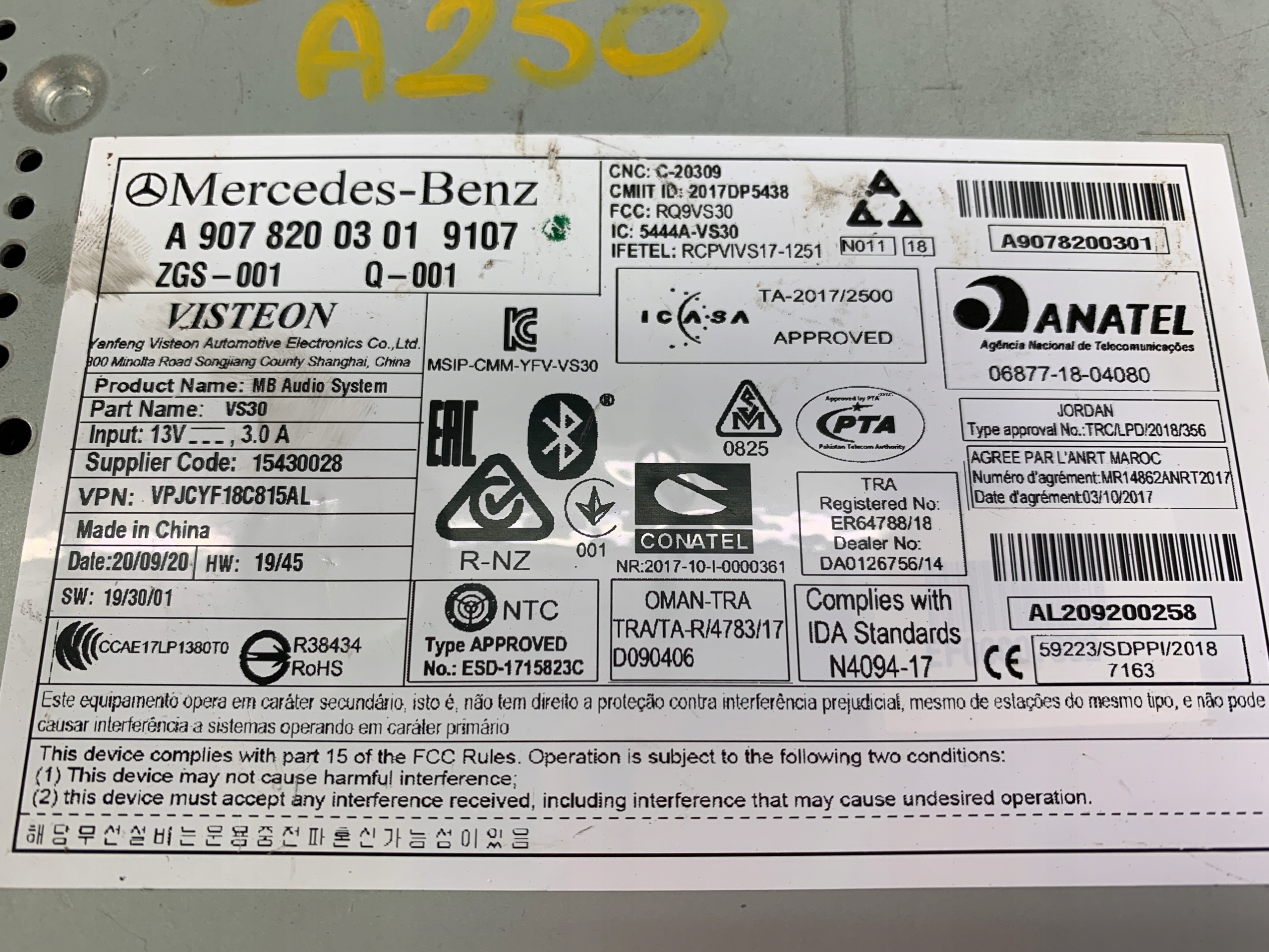 MERCEDES SPRINTER 907 910 2018- RADIO A9078200301