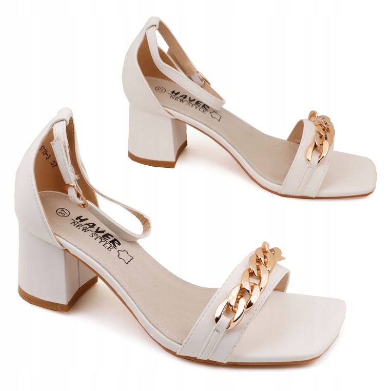 

Sandały damskie na obcasie słupku białe sandałki