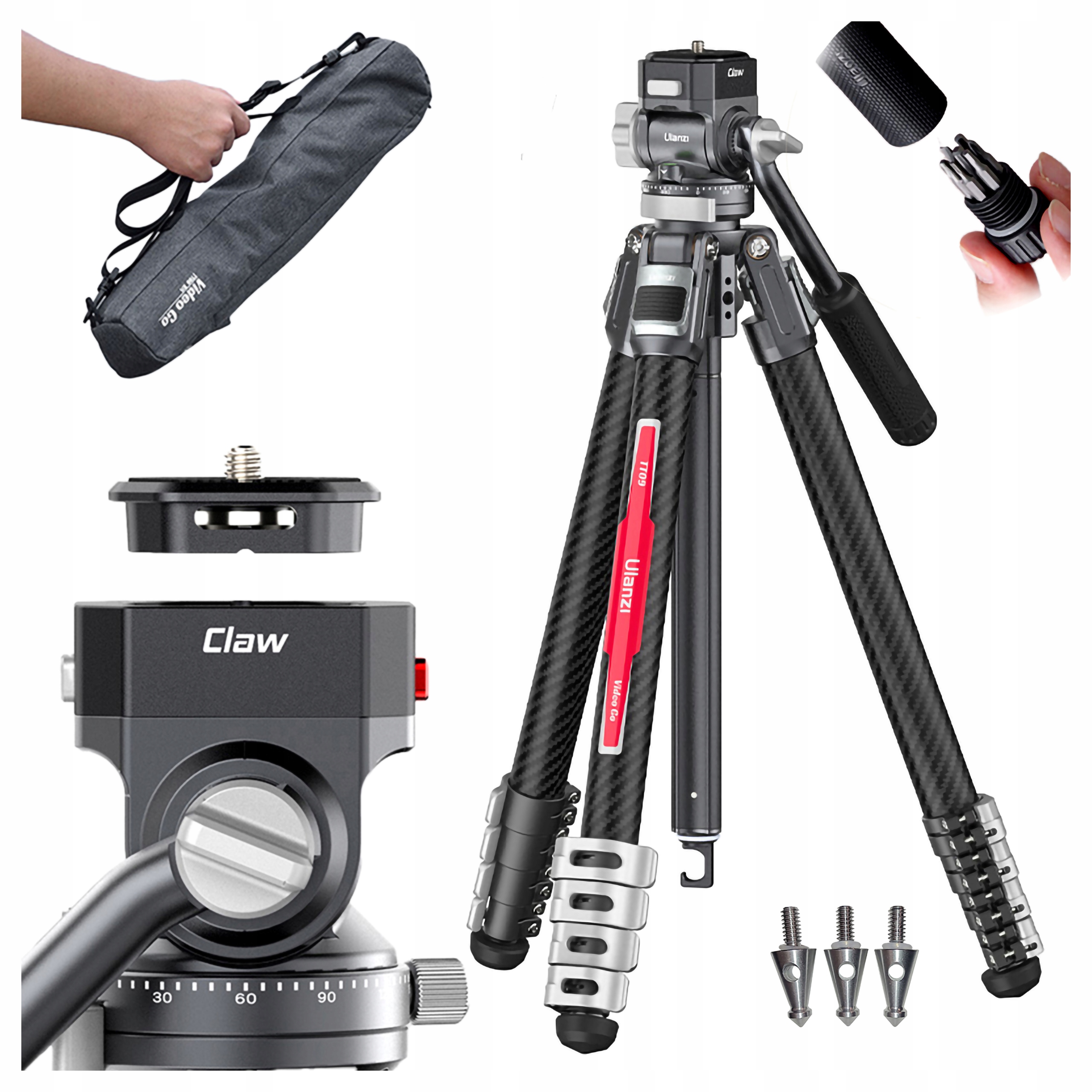 Profesionální fotografický stativ Karbon Vysoká hlava Video Claw 148 cm