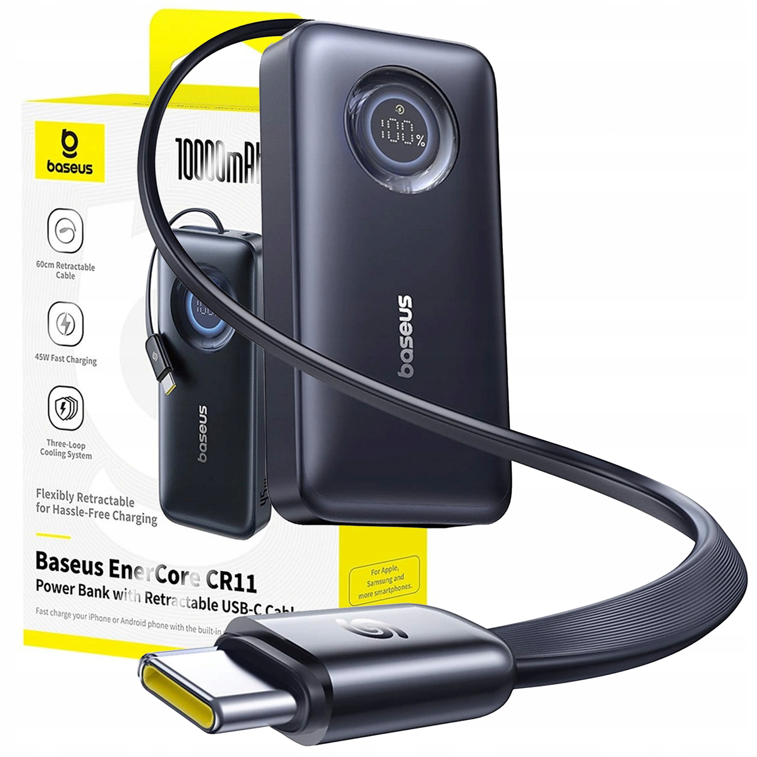 Powerbanka Baseus 10000 mAh 45W Usbc S Navíjecím Kabelem Usb-c Displej