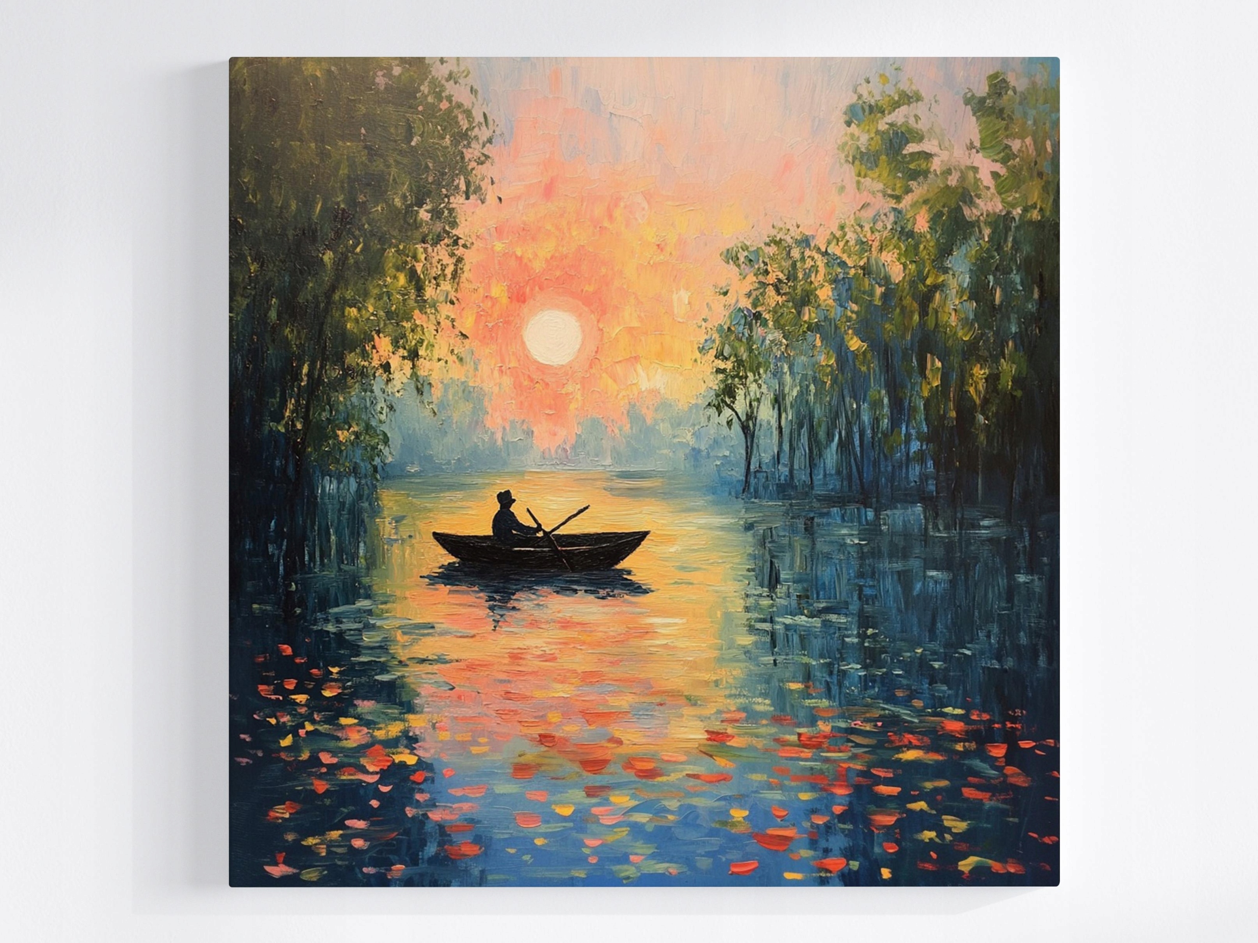 Obraz Na Plátně Canvas Krajina Jezero Voda Loď Loďka Slunce Západ 80x80